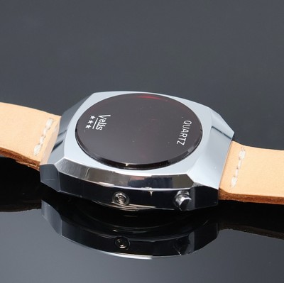 27023976b - VELIS Herrenarmbanduhr mit LED-Anzeige in Stahl, Schweiz um 1975, quarz, Boden aufgedr., ...