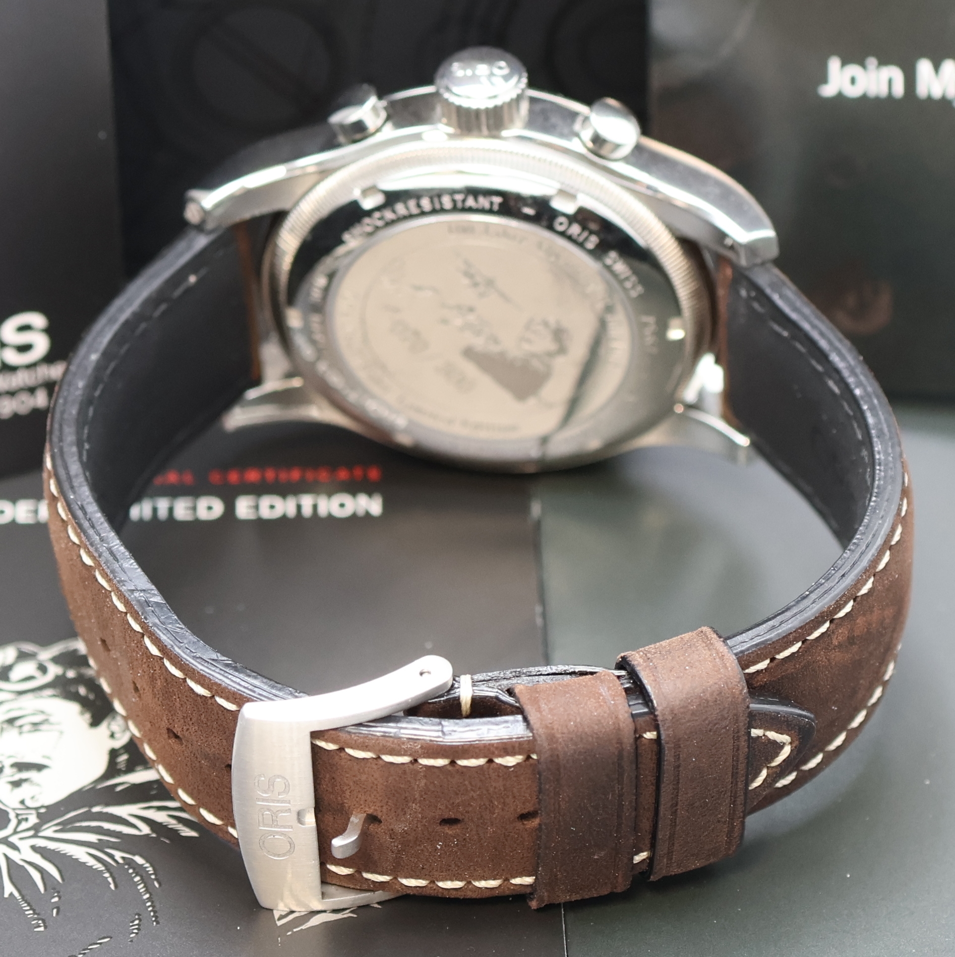Detail c: ORIS auf 300 Stück limitierte Armbandchronograph Oskar Bider Referenz 7567, Schweiz um 2013, Automatik, 100 Jahre Alpenflug 13. Juli 1913, ...