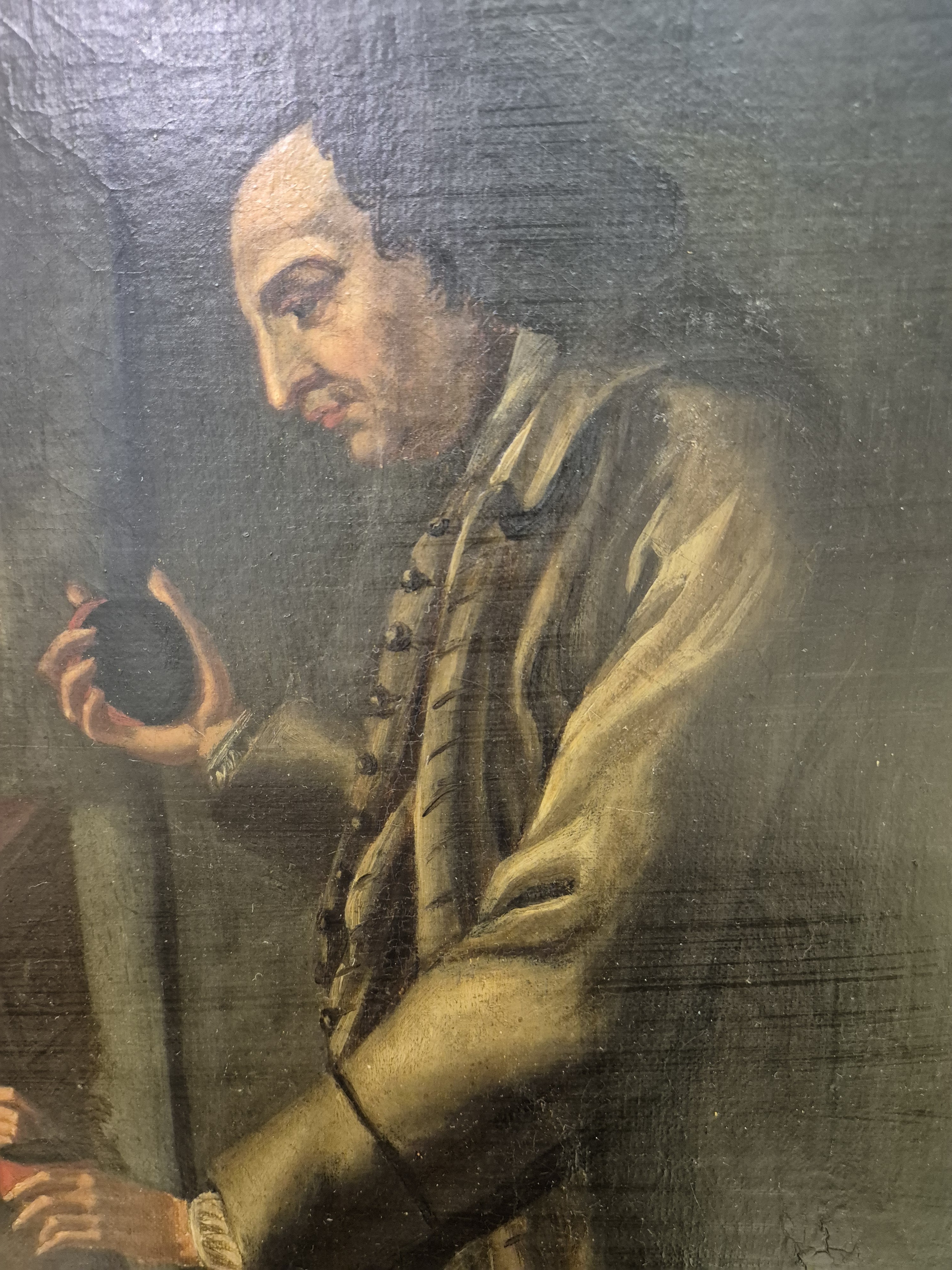 Detail e: Unbekannter Künstler der 2. Hälfte des 18.Jh. , Hauskonzert, Familienoberhaupt am Cembalo, die Damen beim Gesang, Haartracht und Kleidung des ...