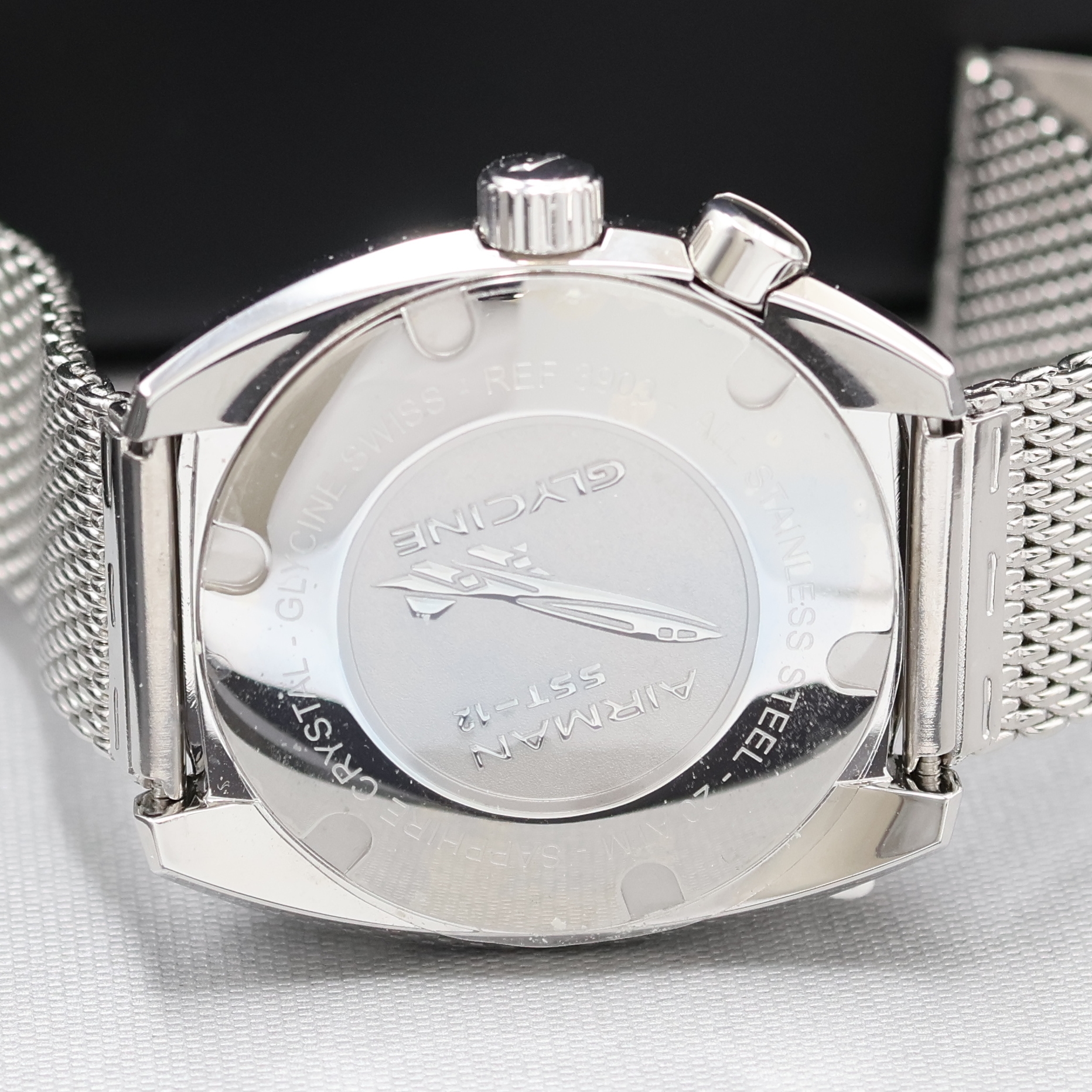 Detail e: GLYCINE Airman GMT Herrenarmbanduhr Referenz 3903, Schweiz um 2015, Automatik, Edelstahlgeh. inkl. orig. Stahlband, Boden u. Krone verschr., ...