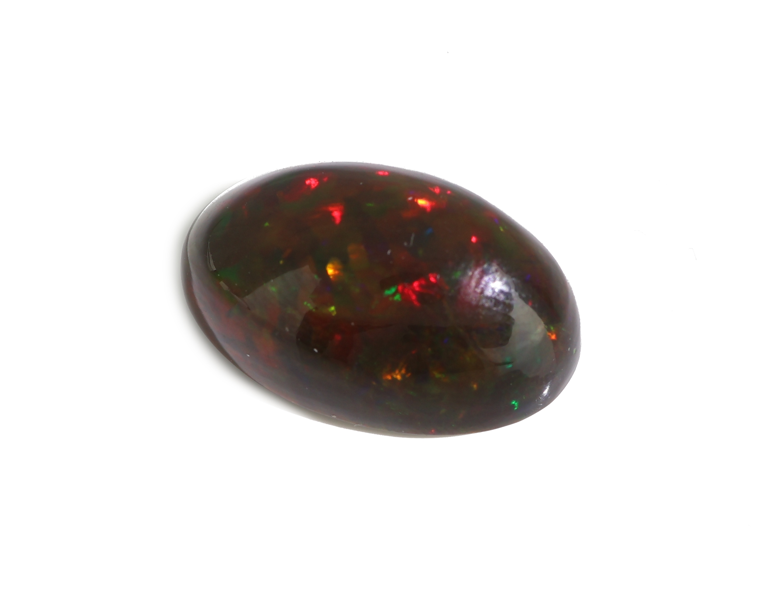 Detail b: Loser Schwarzopal, ca. 11.8 ct, ovaler Cabochon, intensives Farbspiel in rot, grün und gelb