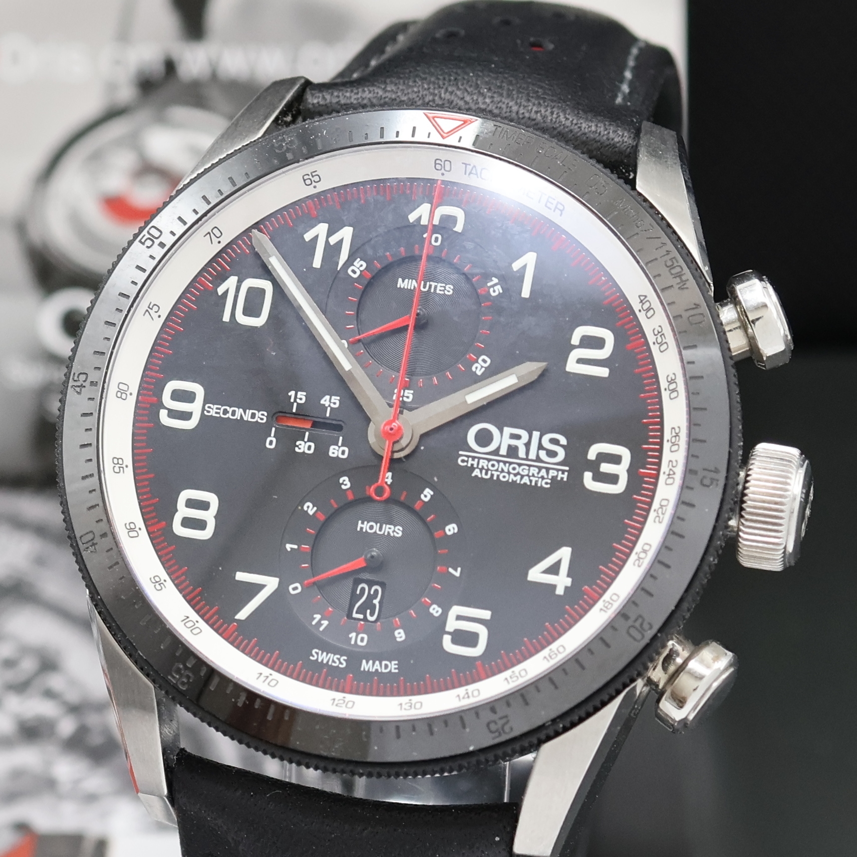 Detail a: ORIS auf 1000 Stück limitierter Herrenchronograph Modell Calobra Referenz 7661-84, Schweiz um 2010, Automatik, Edelstahlgeh. inkl. orig. Lederband ...