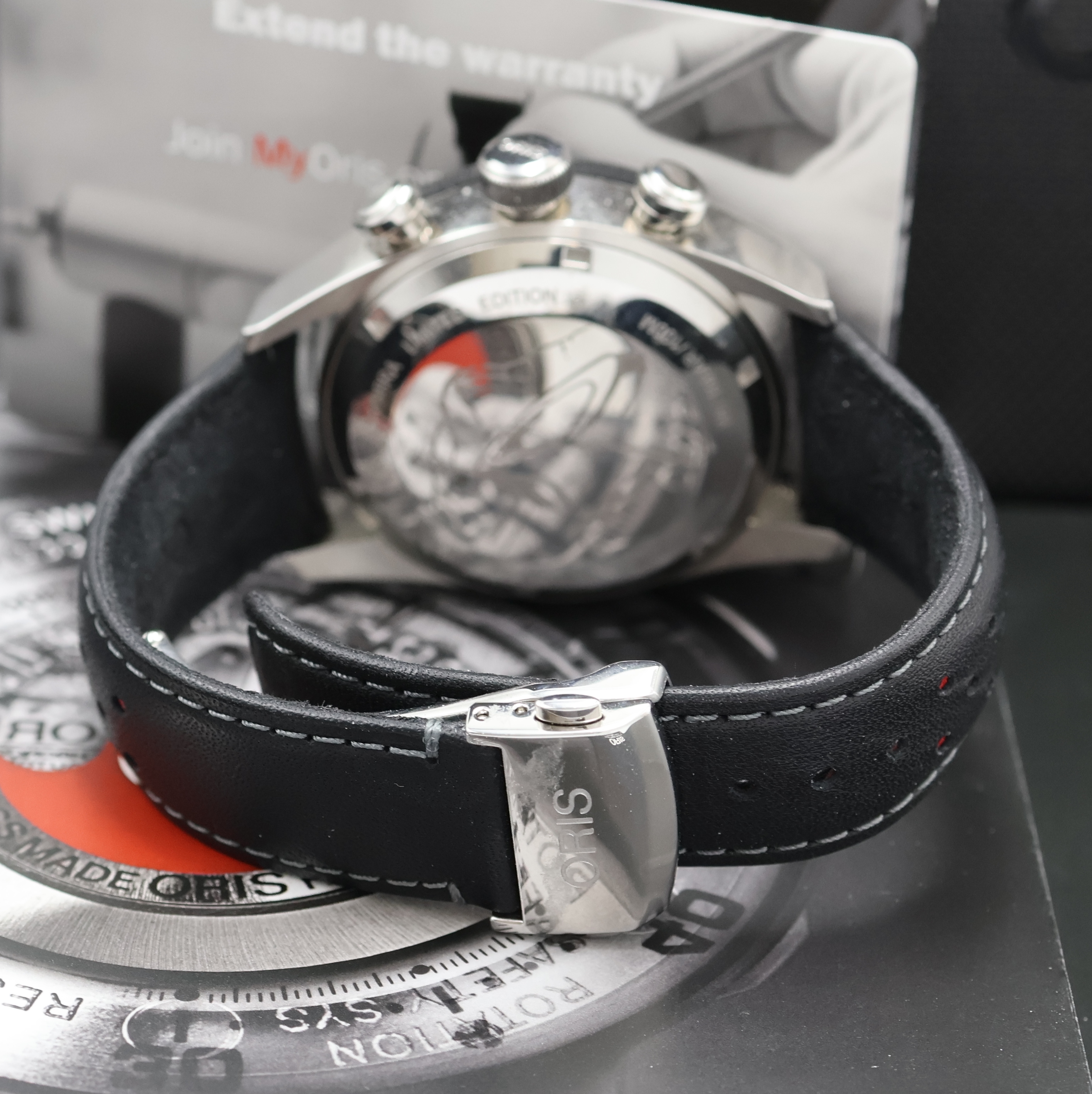 Detail c: ORIS auf 1000 Stück limitierter Herrenchronograph Modell Calobra Referenz 7661-84, Schweiz um 2010, Automatik, Edelstahlgeh. inkl. orig. Lederband ...