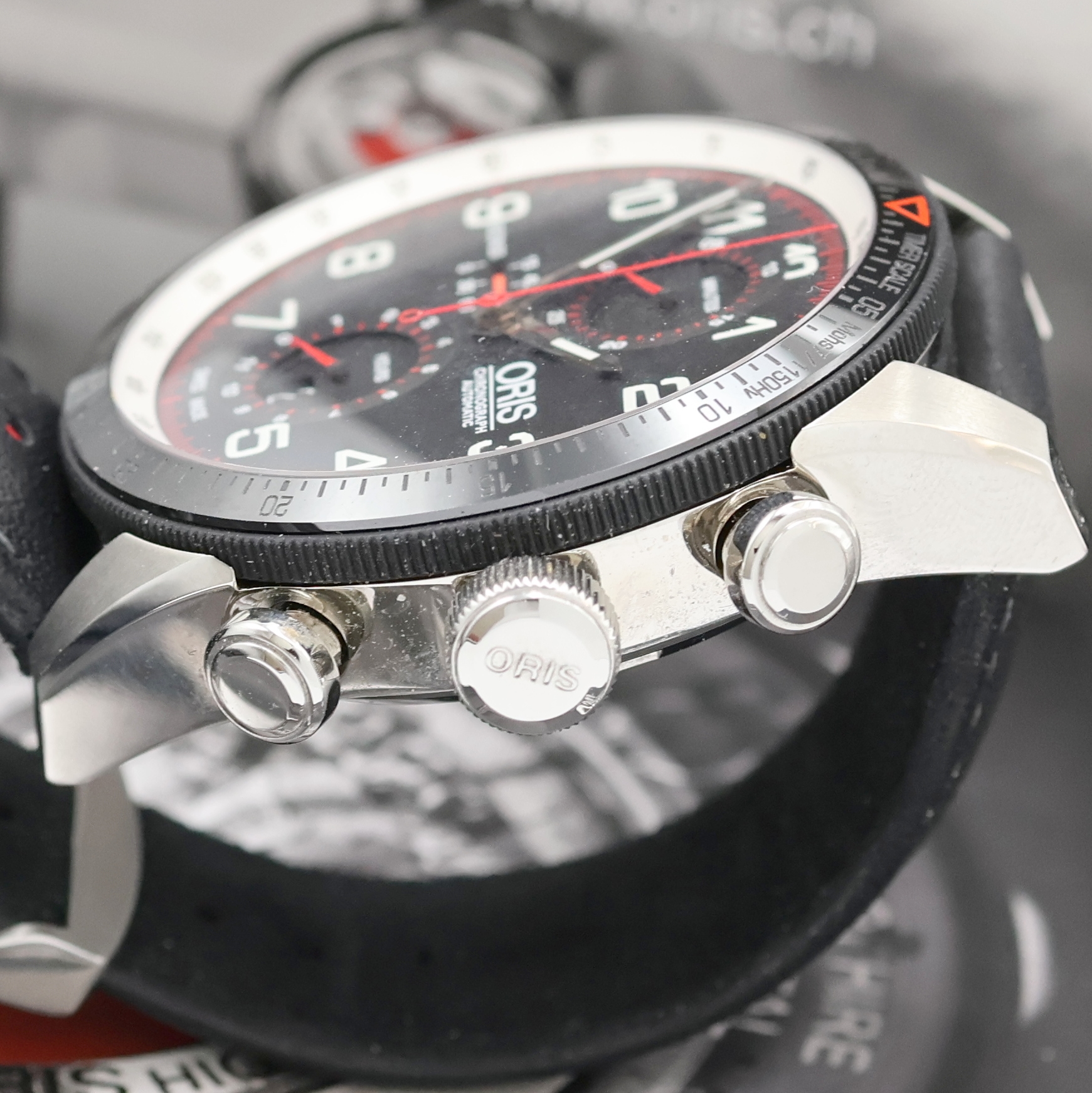 Detail d: ORIS auf 1000 Stück limitierter Herrenchronograph Modell Calobra Referenz 7661-84, Schweiz um 2010, Automatik, Edelstahlgeh. inkl. orig. Lederband ...