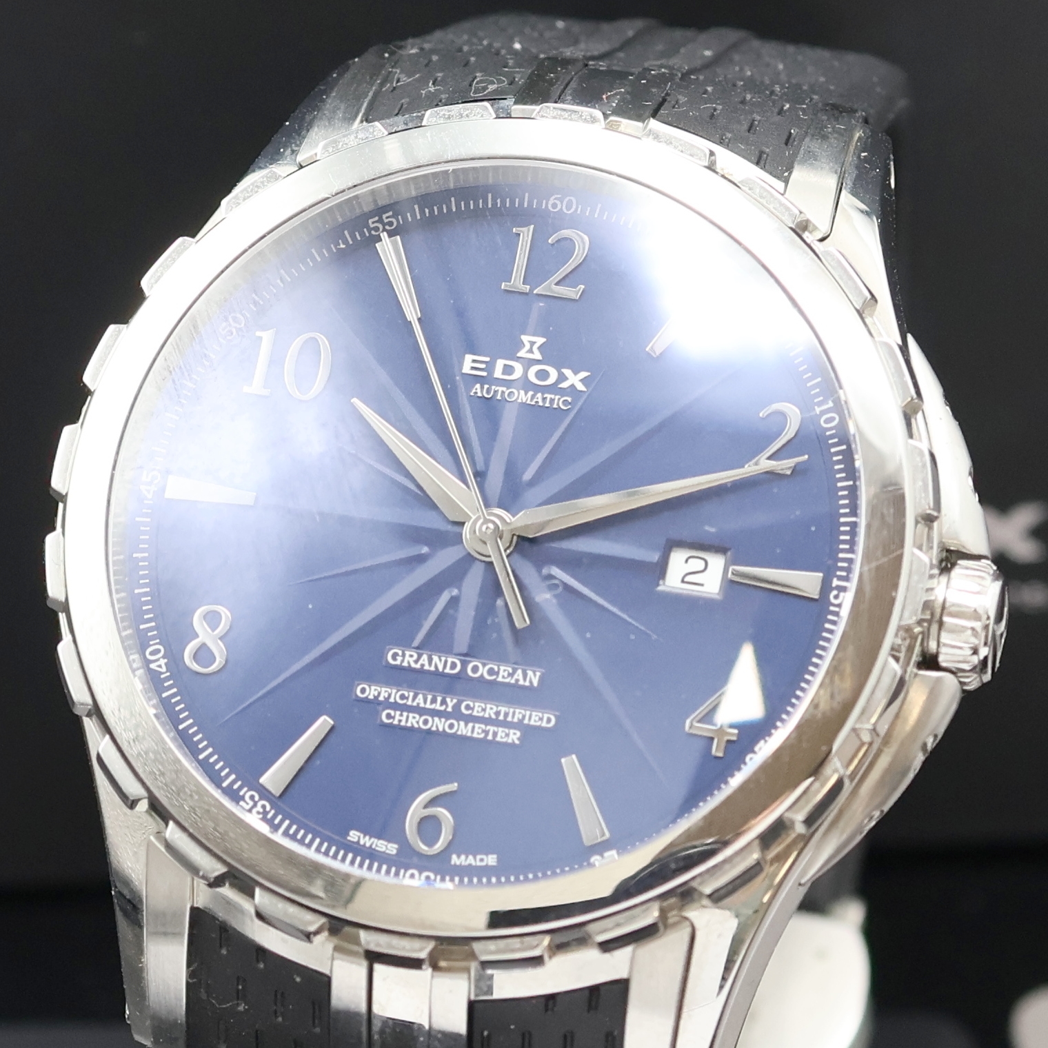 Detail a: EDOX Grand Ocean Chronometer Herrenarmbanduhr Referenz 80077, Schweiz verk. lt. beil. Garantiekarte 10/2013, Automatik, Edelstahlgeh. inkl. orig. ...