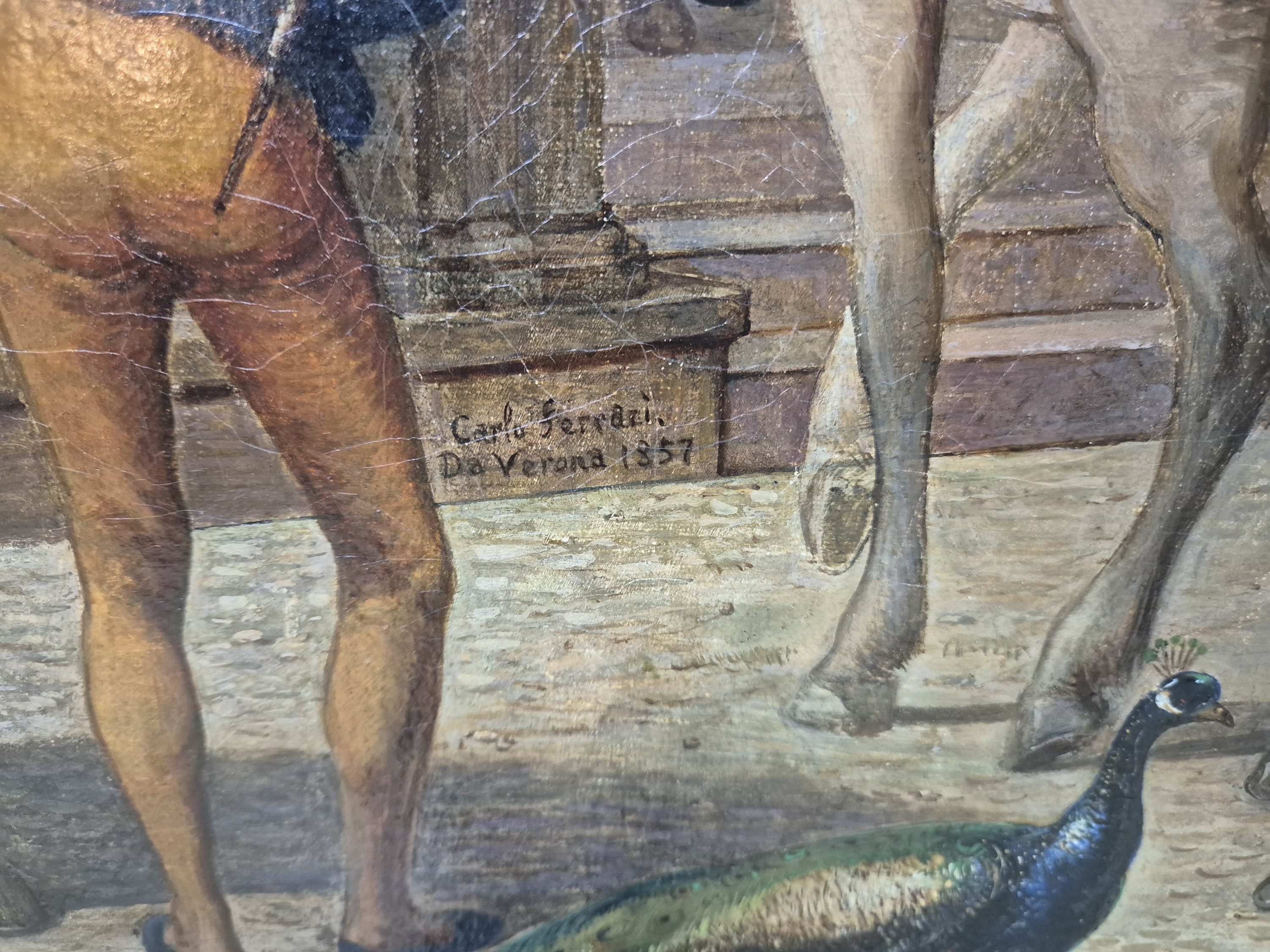 Detail b: Carlo Ferrari gen. Il Ferrarin, 1813 Verona -1871, Historiengemälde mit Szene der Veroneser Familie della Scala des 13./14.Jh., Figurengruppe im ...