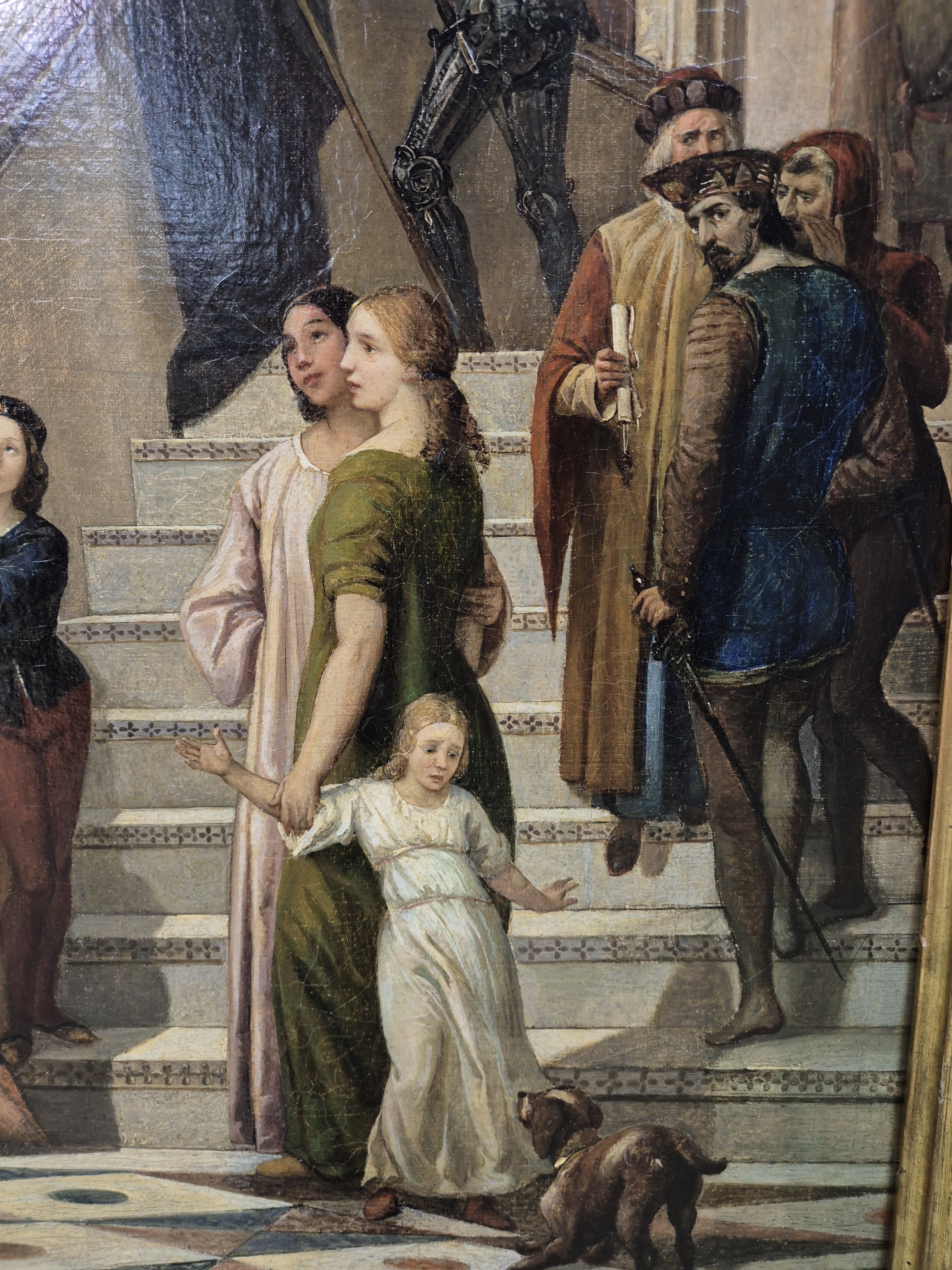 Detail c: Carlo Ferrari gen. Il Ferrarin, 1813 Verona -1871, Historiengemälde mit Szene der Veroneser Familie della Scala des 13./14.Jh., Figurengruppe im ...