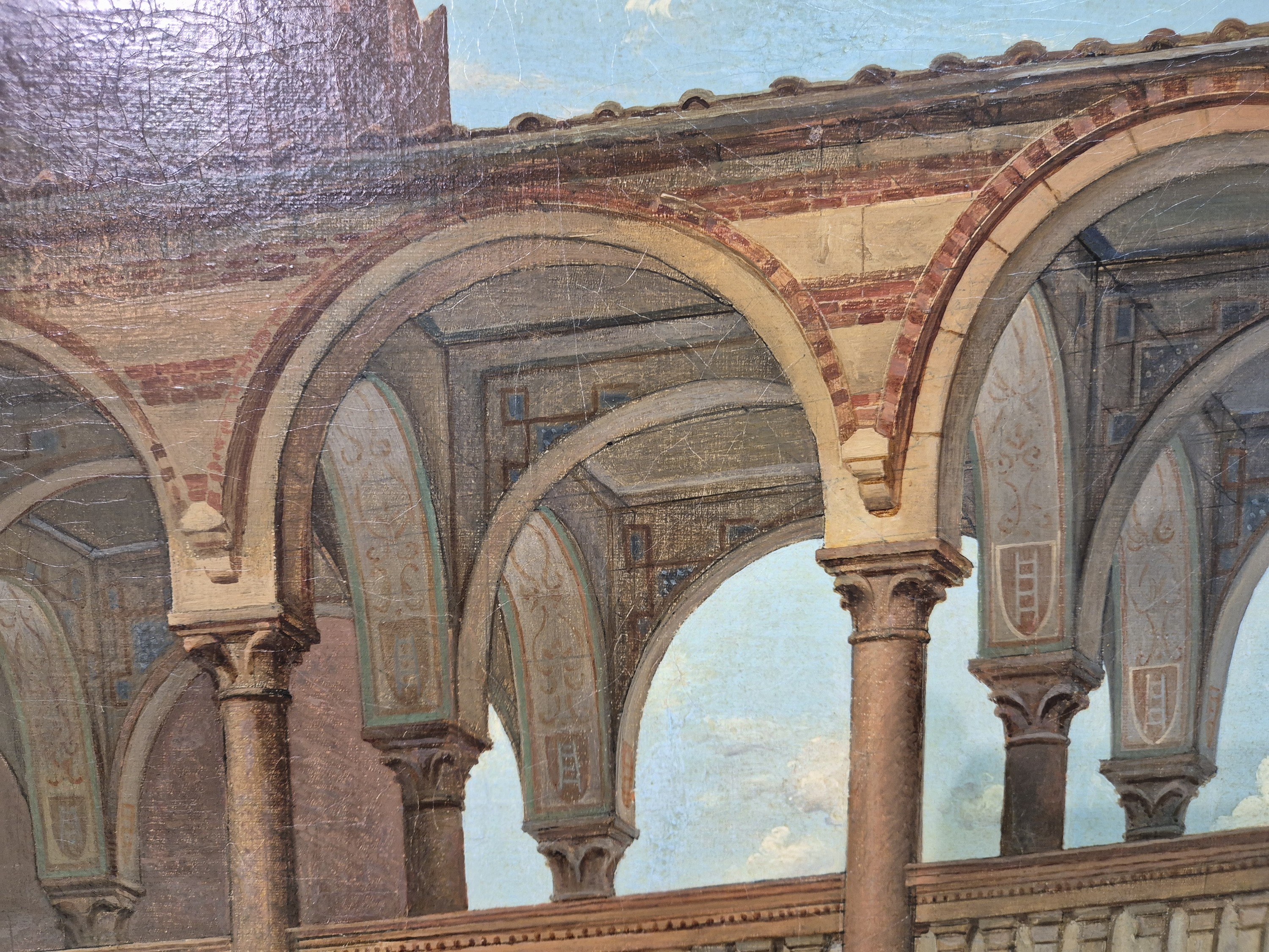 Detail d: Carlo Ferrari gen. Il Ferrarin, 1813 Verona -1871, Historiengemälde mit Szene der Veroneser Familie della Scala des 13./14.Jh., Figurengruppe im ...
