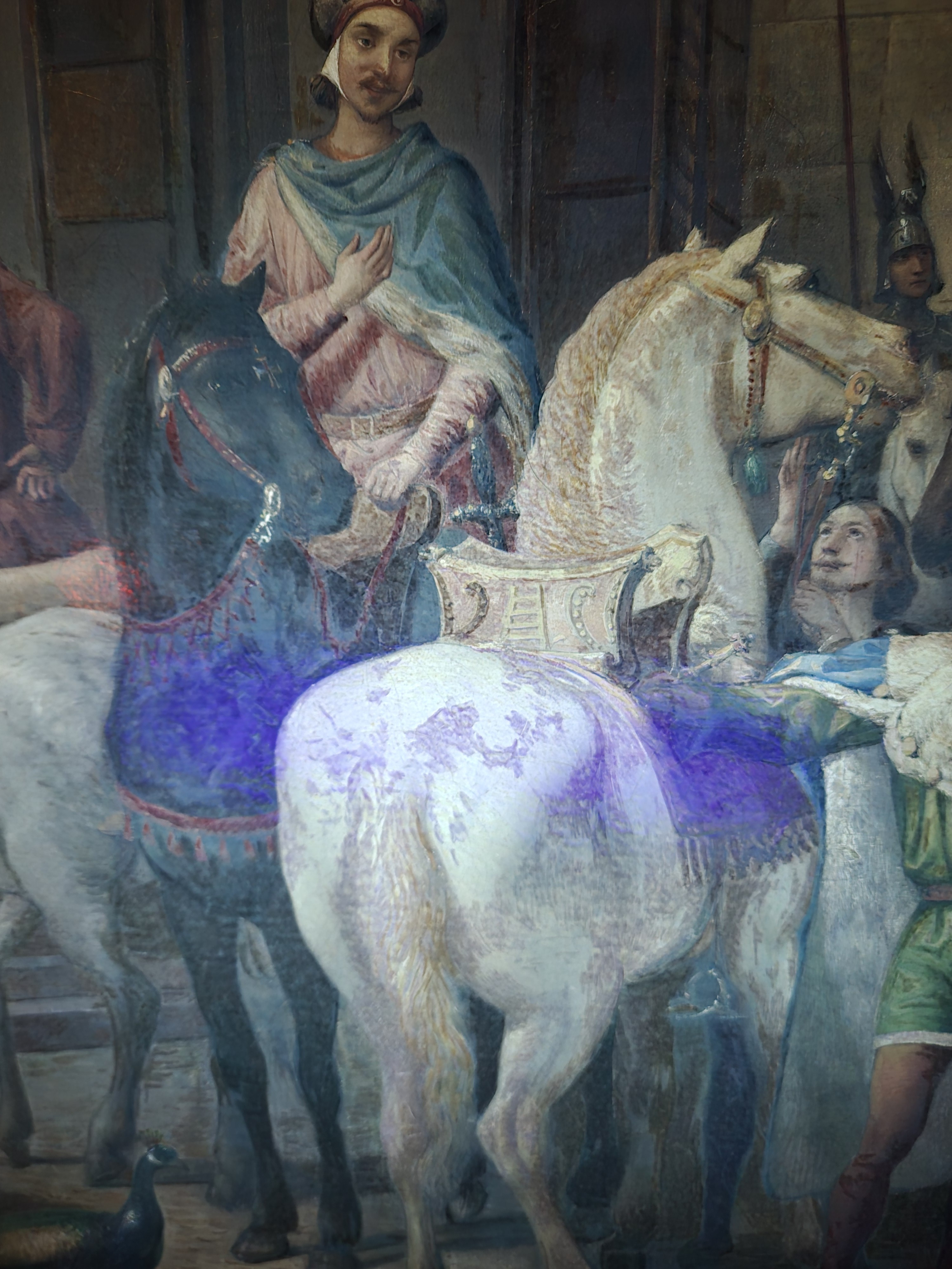 Detail h: Carlo Ferrari gen. Il Ferrarin, 1813 Verona -1871, Historiengemälde mit Szene der Veroneser Familie della Scala des 13./14.Jh., Figurengruppe im ...