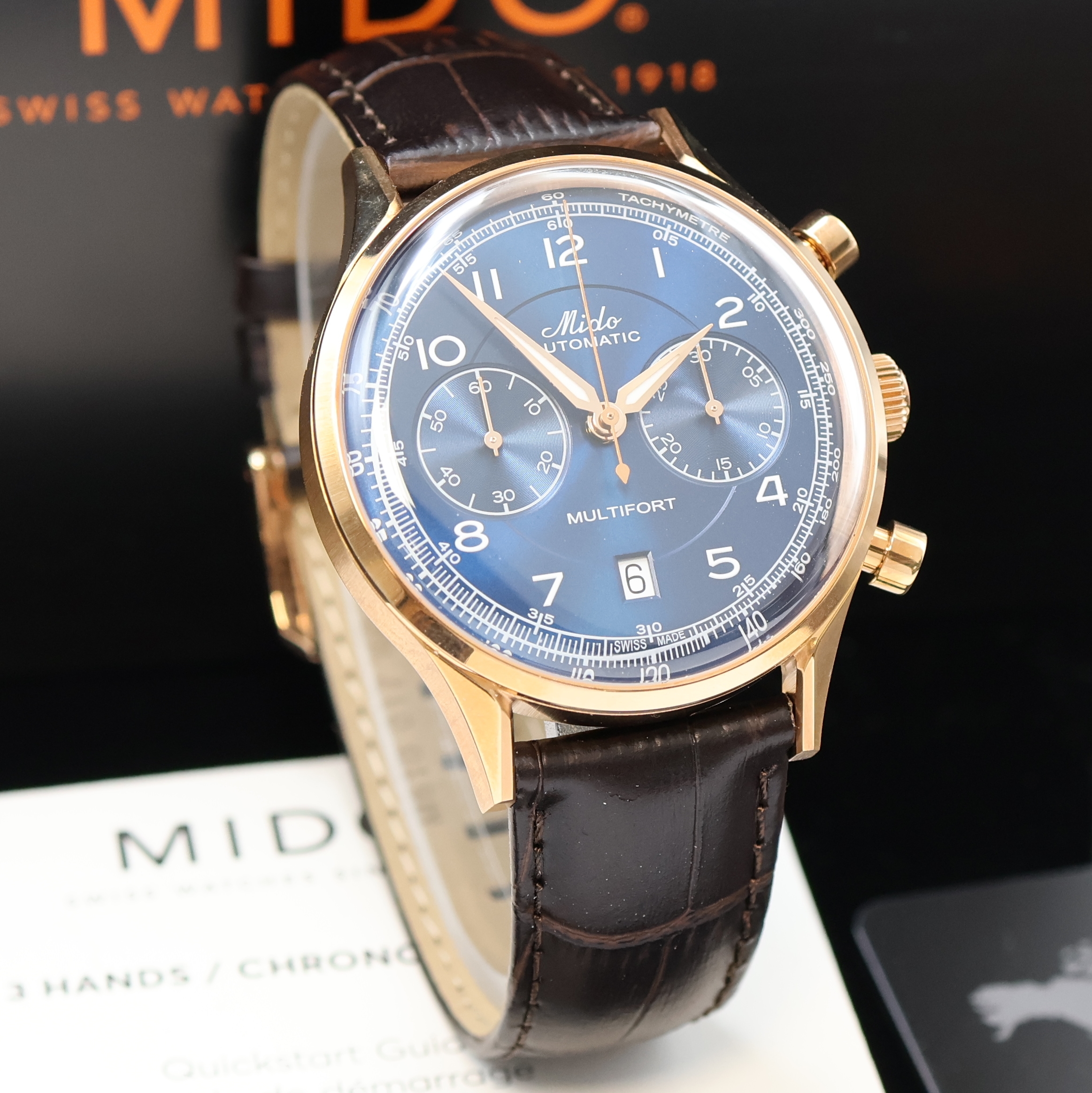 Detail b: MIDO Multifort vergoldeter Armbandchronograph Referenz M040427A, Schweiz verk. lt. beil. Pap. 07/2021, Automatik, beids. vergl. Geh., Boden u. Krone ...