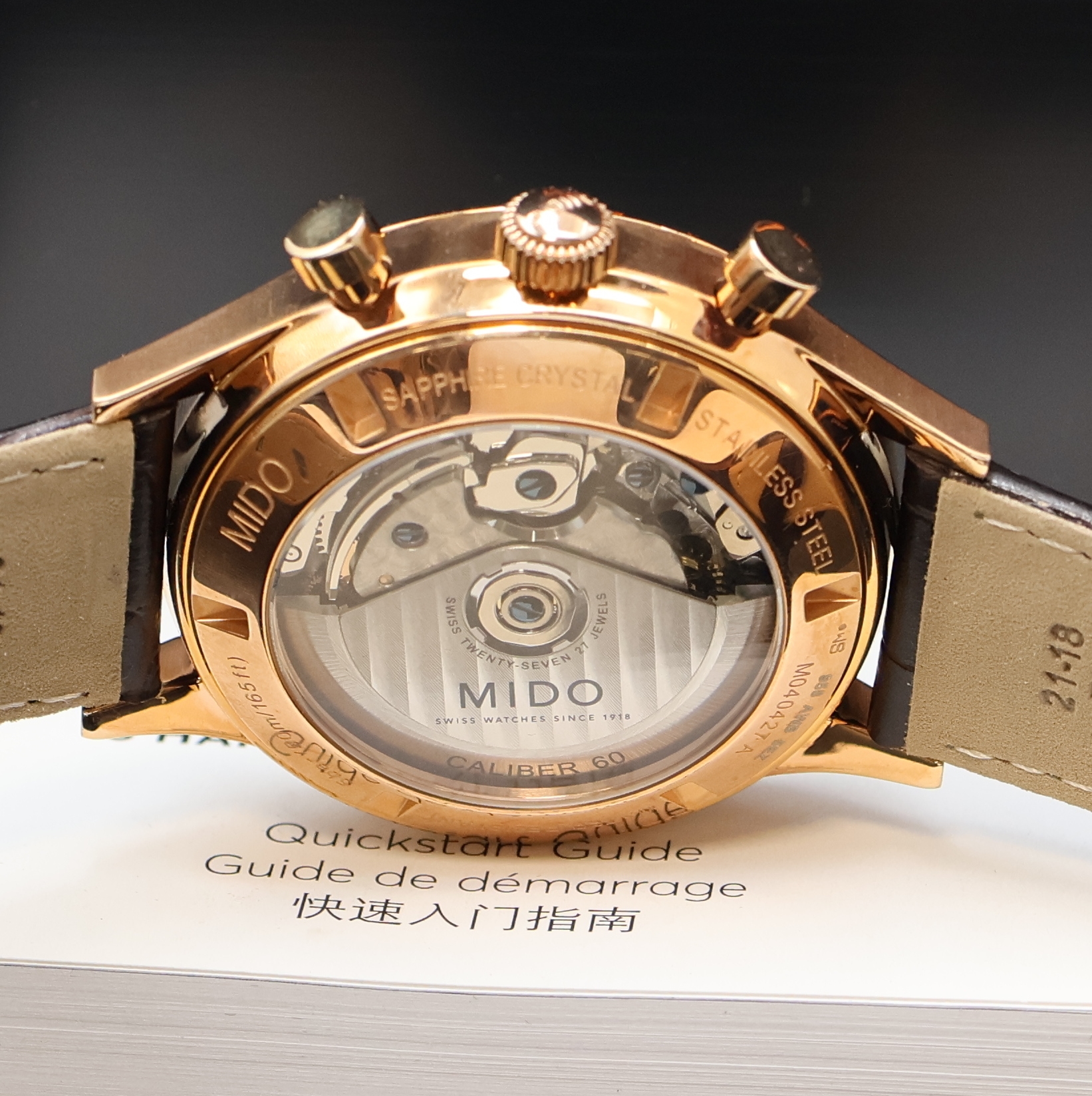 Detail e: MIDO Multifort vergoldeter Armbandchronograph Referenz M040427A, Schweiz verk. lt. beil. Pap. 07/2021, Automatik, beids. vergl. Geh., Boden u. Krone ...