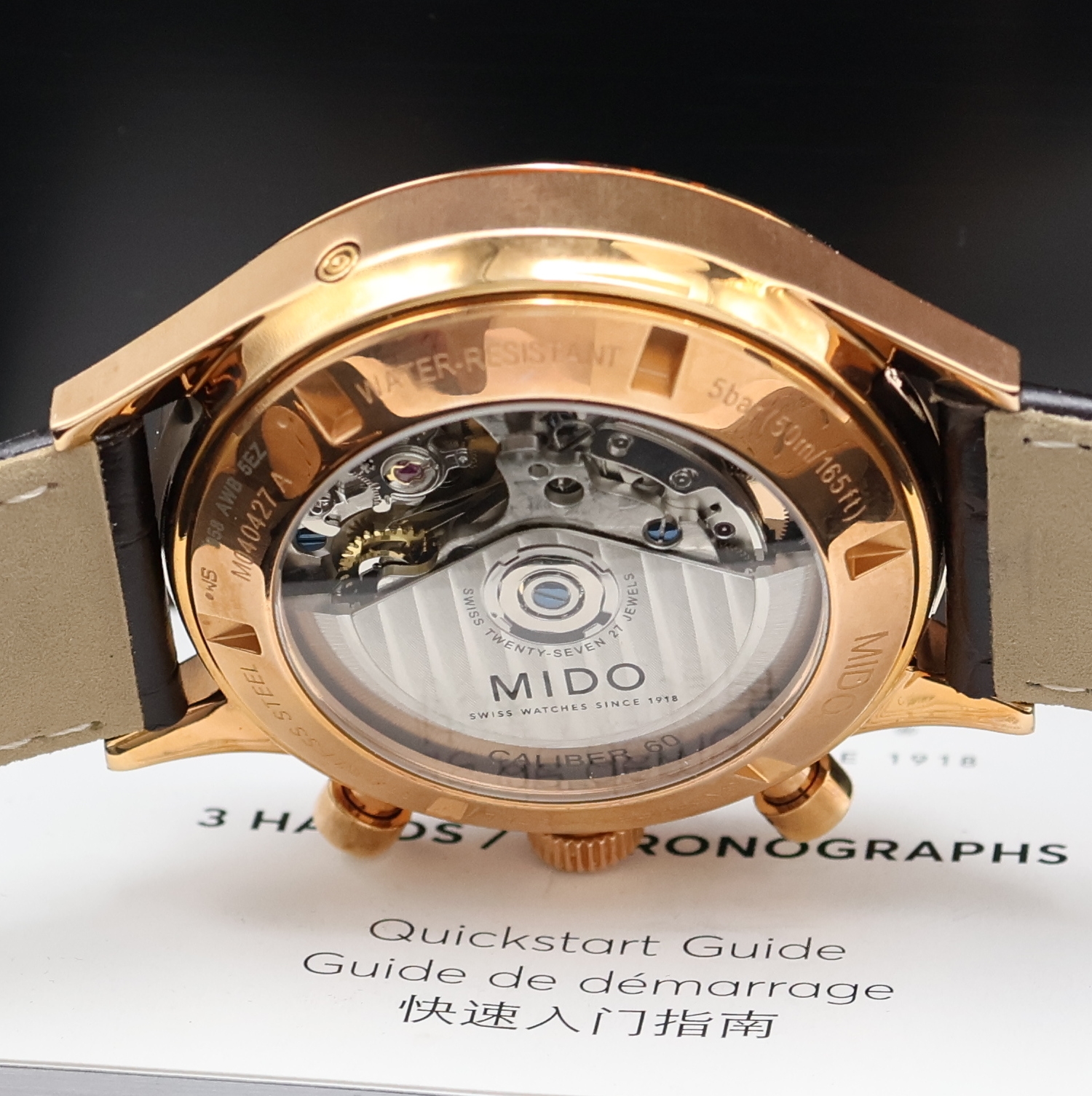Detail f: MIDO Multifort vergoldeter Armbandchronograph Referenz M040427A, Schweiz verk. lt. beil. Pap. 07/2021, Automatik, beids. vergl. Geh., Boden u. Krone ...
