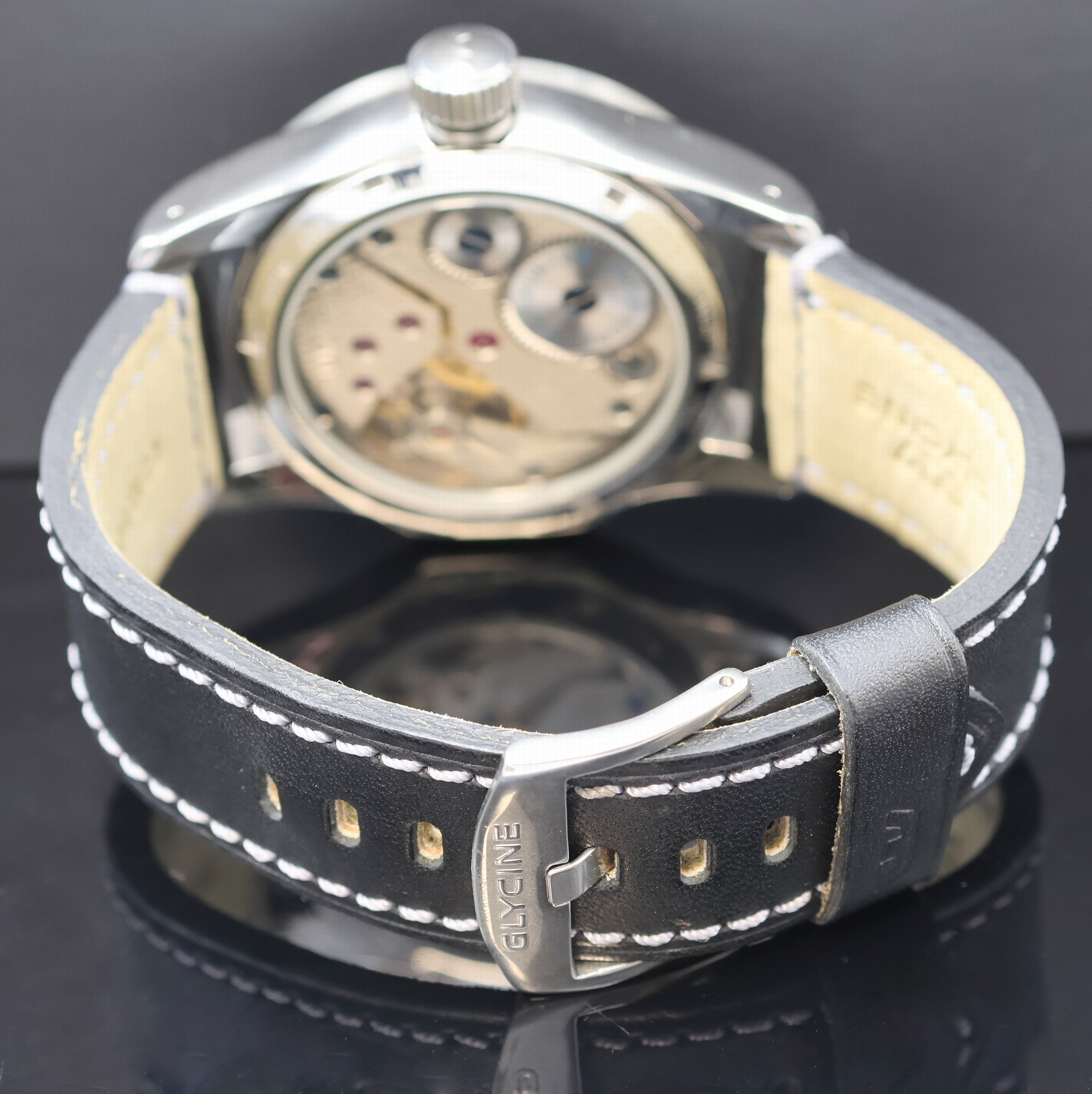 Detail e: GLYCINE Incursore Half Hunter auf 999 Stück limitierte Armbanduhr Referenz 3843, Schweiz um 2010, Handaufzug, beids. vergl. Edelstahlgeh., orig. ...