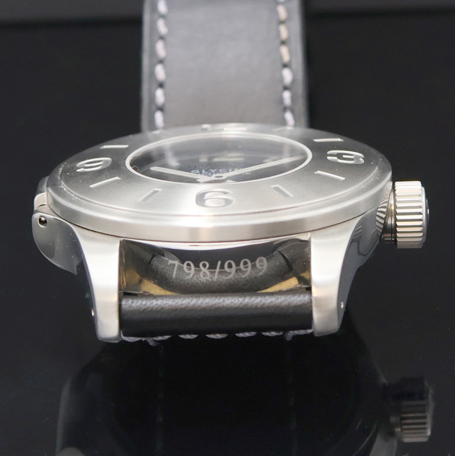 Detail i: GLYCINE Incursore Half Hunter auf 999 Stück limitierte Armbanduhr Referenz 3843, Schweiz um 2010, Handaufzug, beids. vergl. Edelstahlgeh., orig. ...
