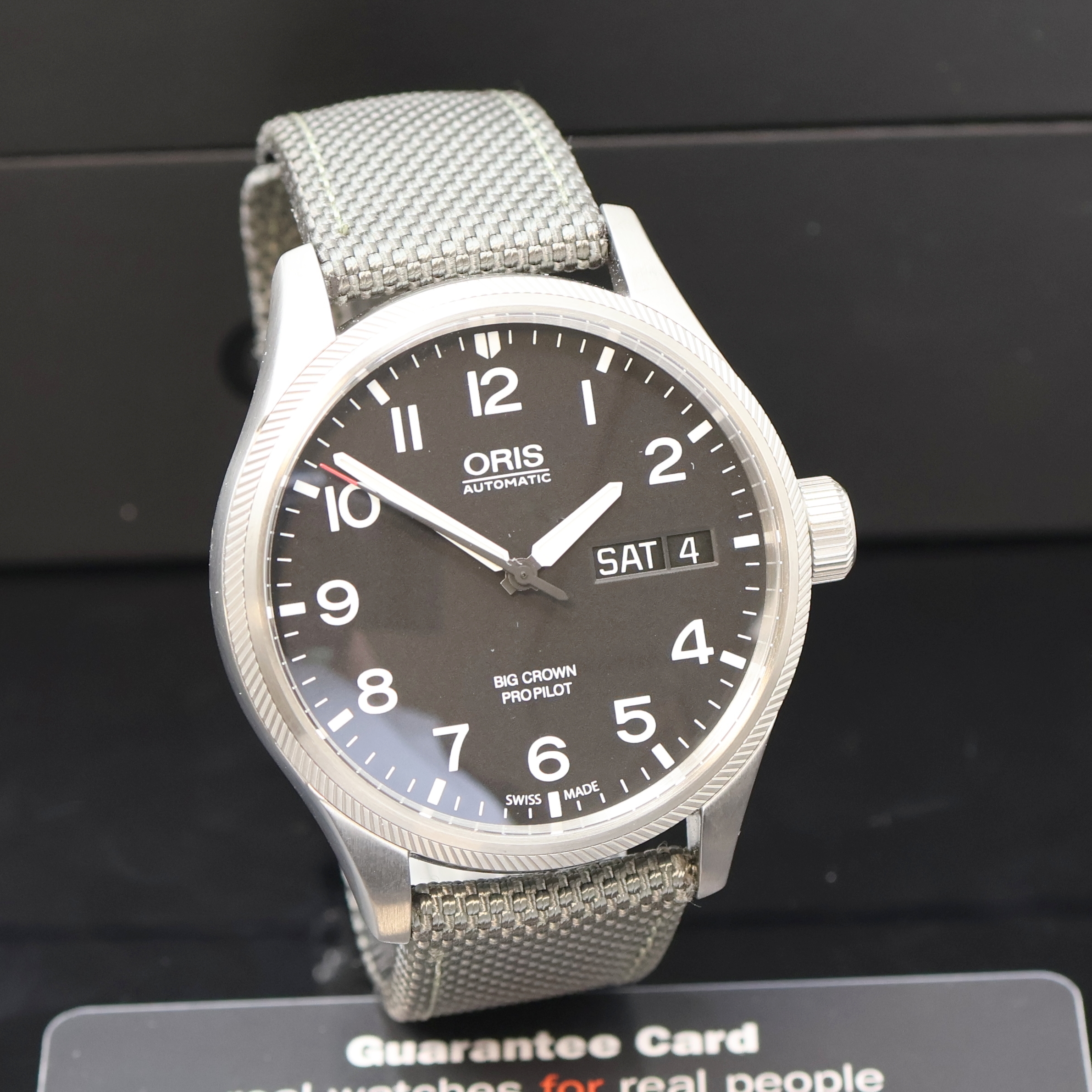 Detail b: ORIS Big Crown Pro Pilot Herrenarmbanduhr Referenz 7698, Schweiz verk. lt. beil. Garantie 09/2017, Automatik, Edelstahlgeh. inkl. orig. Textilband m. ...