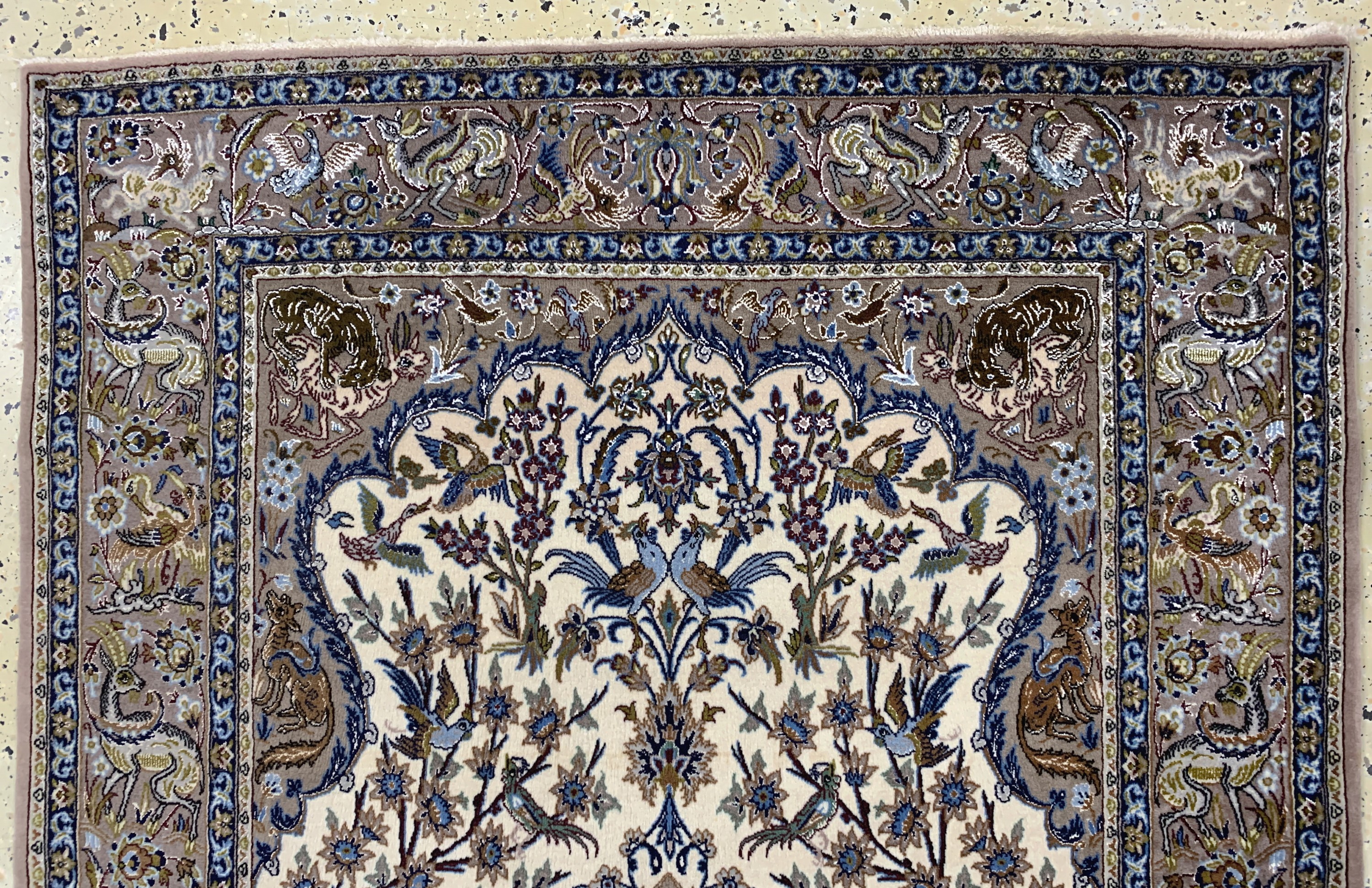 Detail a: Esfahan fein, Persien, Mitte 20.Jhd, Korkwolle mit und auf Seide, ca. 180 x 110 cm,ca. 1,0 Mio. Kn/qm, gereinigt, EHZ: 1-2