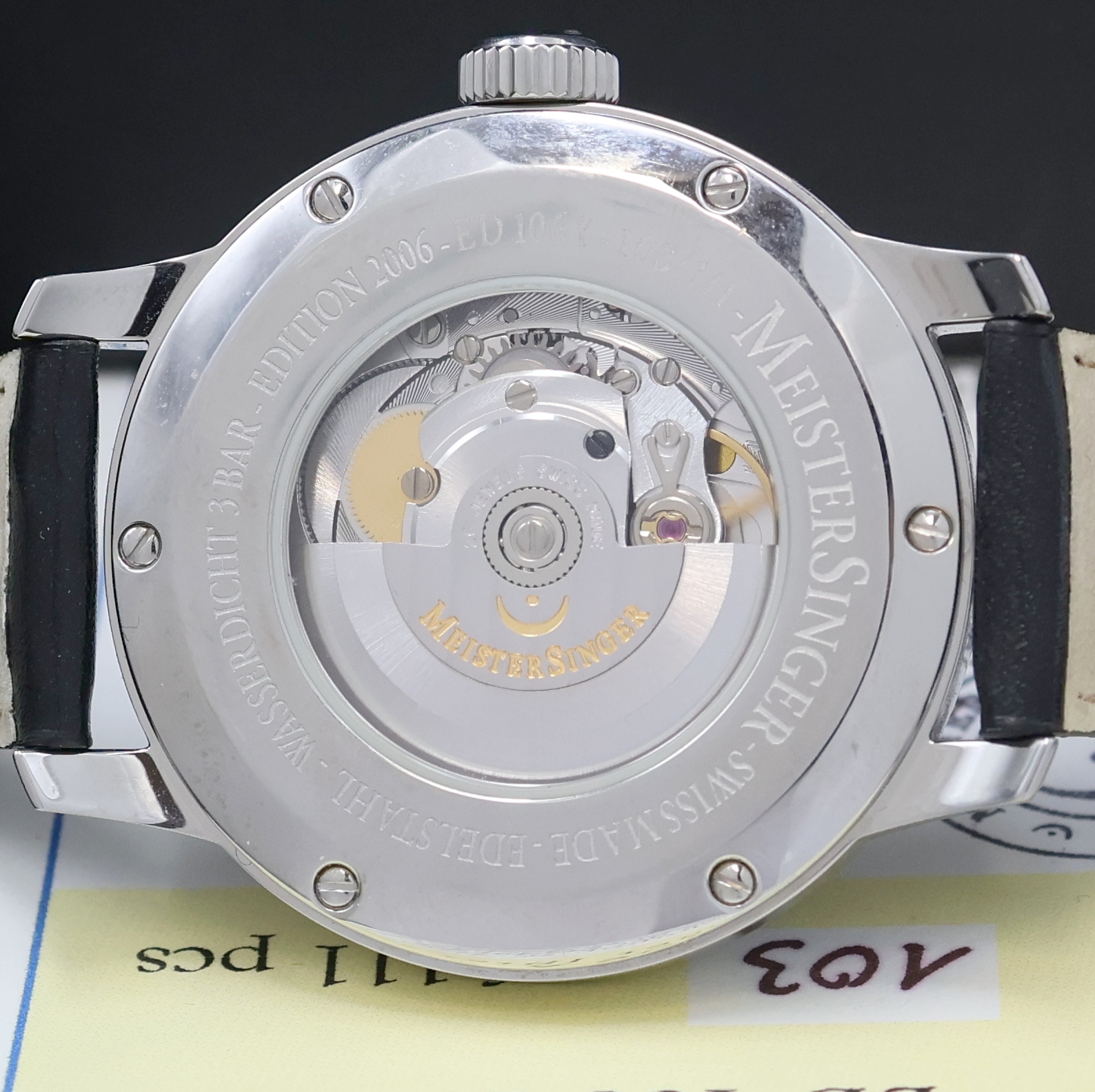 Detail e: MEISTERSINGER Edition 2006 auf 111 Stück limitierte Armbanduhr, Schweiz verk. lt. beil. Zertifikat 01/2010, Automatik, beids. vergl. Stahlgeh. inkl. ...