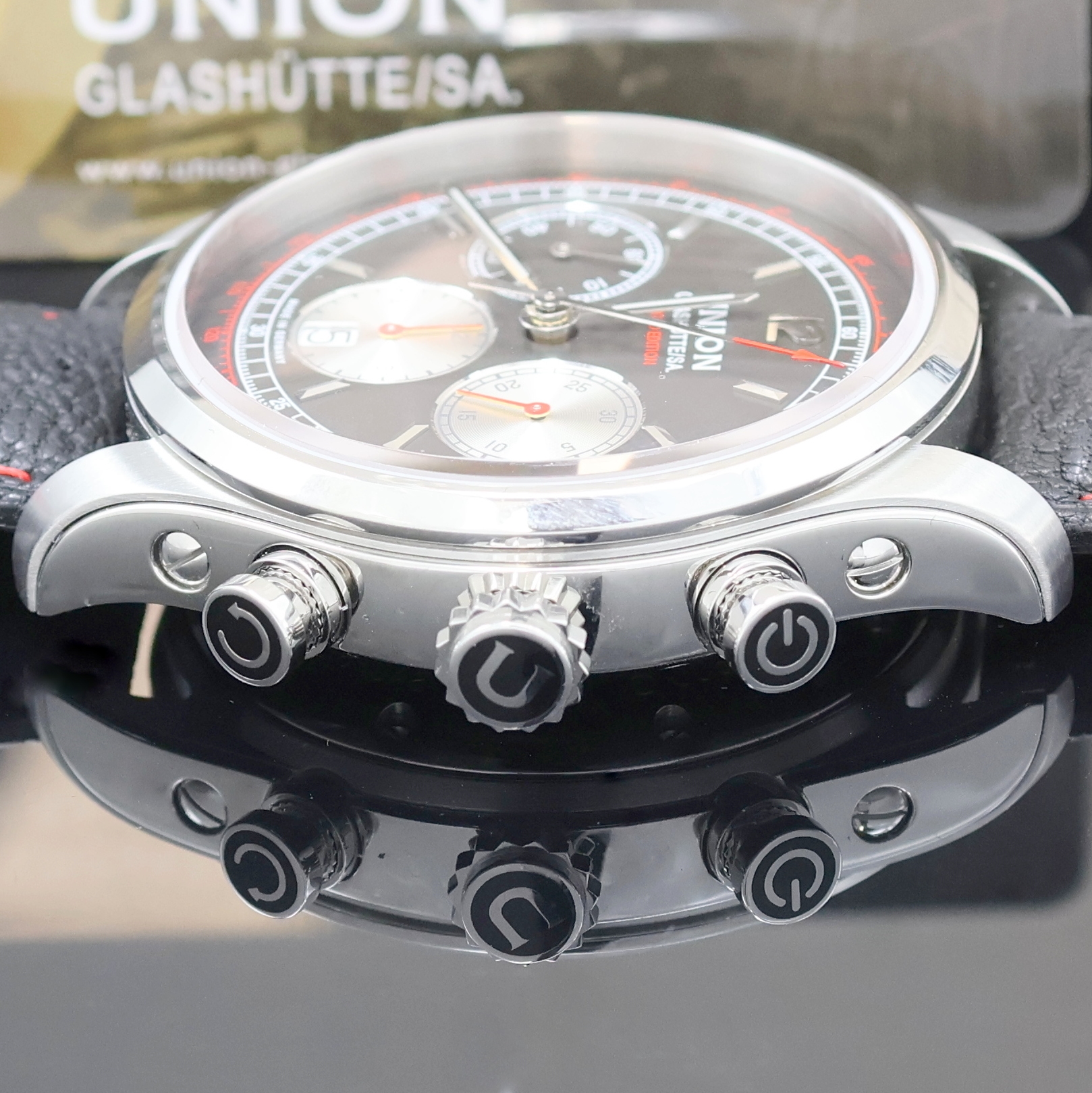Detail d: UNION GLASHÜTTE Belisar auf 200 Stück limitierter Armbandchronograph Referenz D009.427, Deutschland um 2015, Automatik, beids. vergl. Geh. inkl. ...