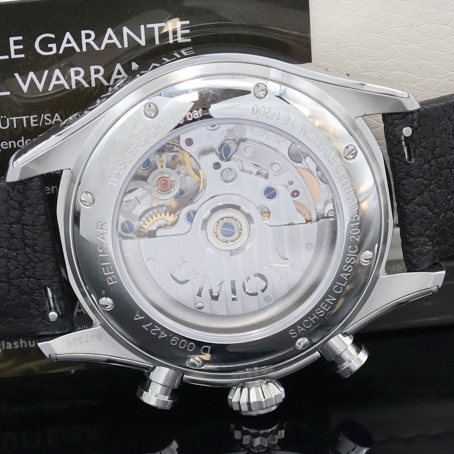 Detail f: UNION GLASHÜTTE Belisar auf 200 Stück limitierter Armbandchronograph Referenz D009.427, Deutschland um 2015, Automatik, beids. vergl. Geh. inkl. ...
