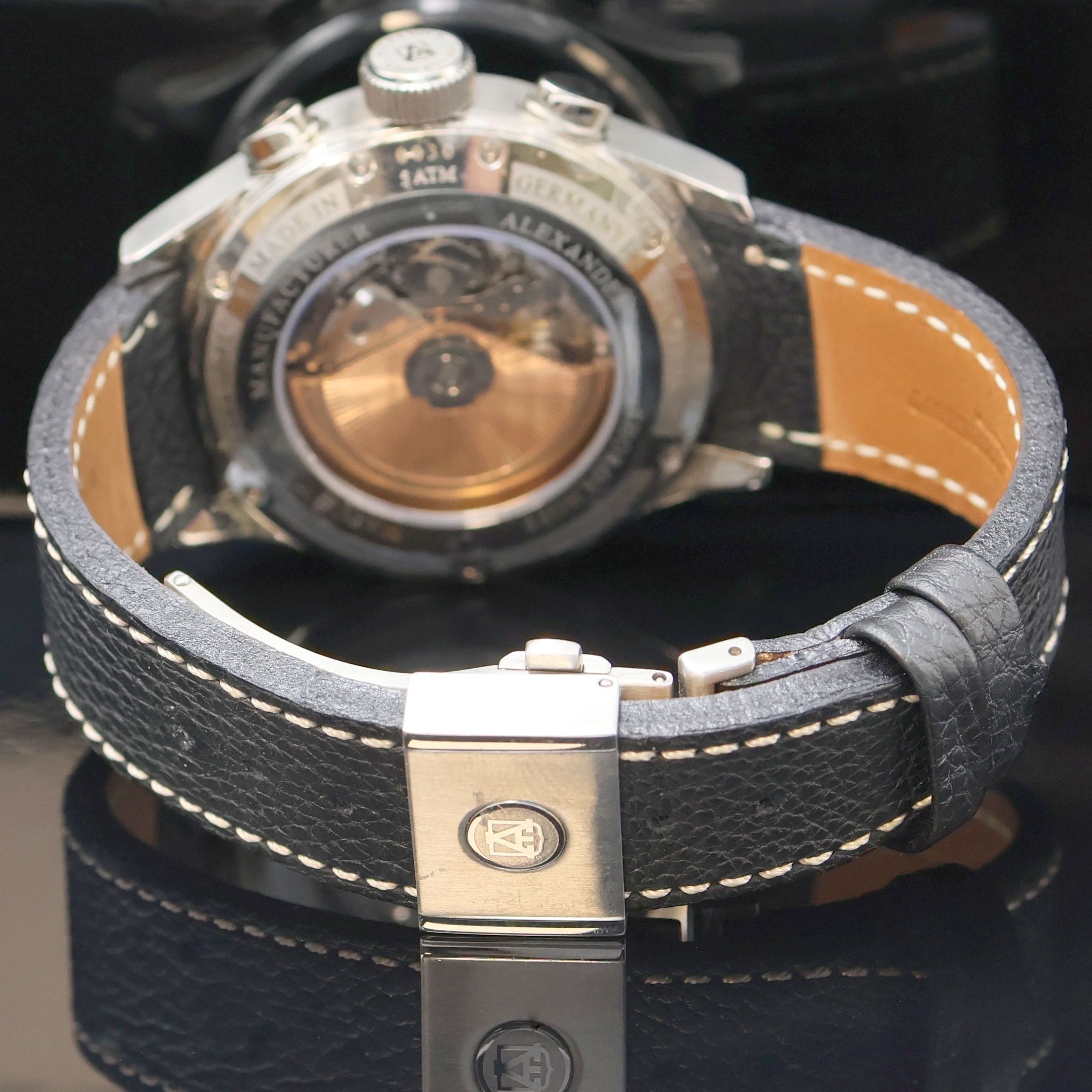 Detail c: ALEXANDER SHOROKHOFF Armbandchronograph in Stahl, Deutschland um 2015, Automatik, beids. vergl. Edelstahlgeh. inkl. orig. Lederband m. Faltschl., ...