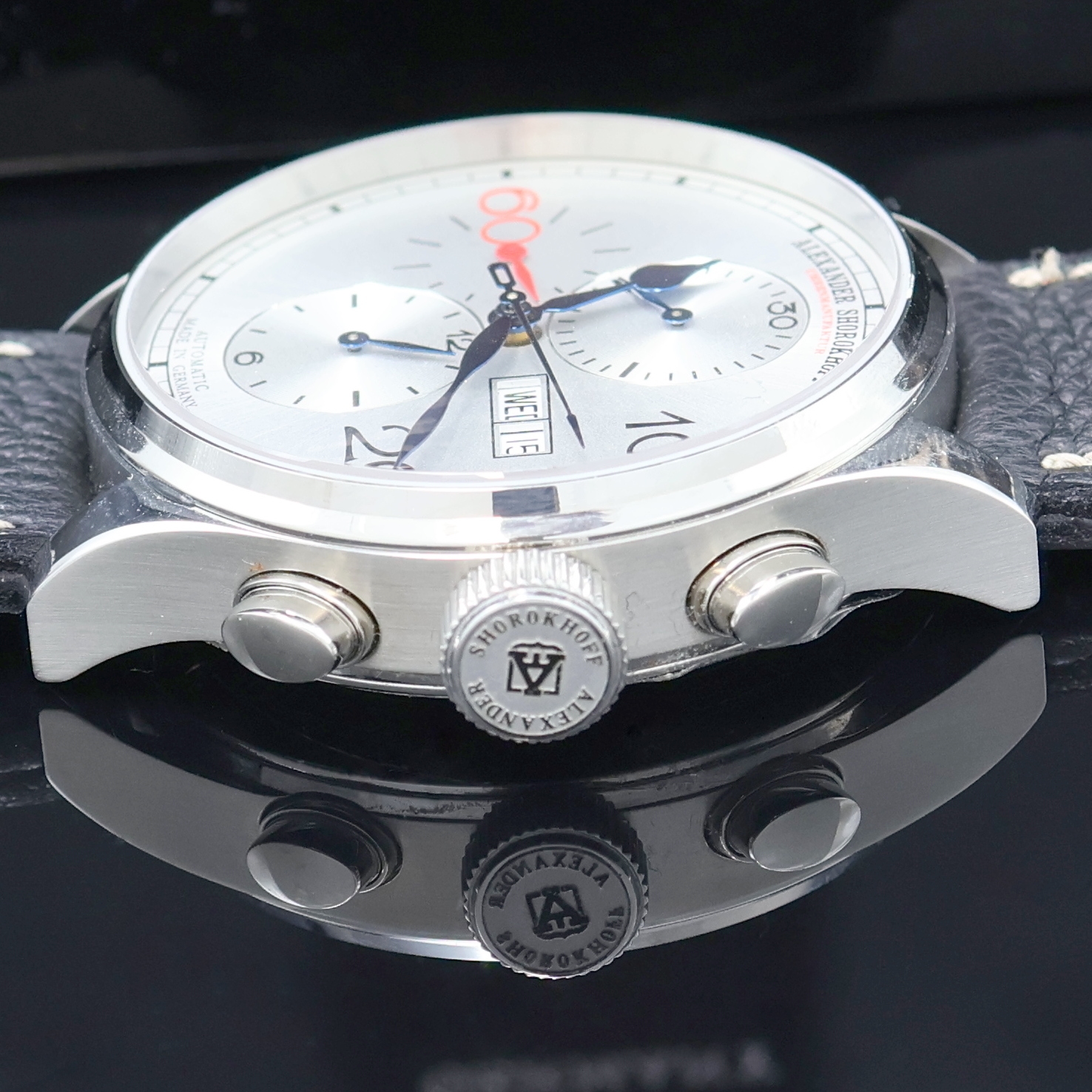 Detail d: ALEXANDER SHOROKHOFF Armbandchronograph in Stahl, Deutschland um 2015, Automatik, beids. vergl. Edelstahlgeh. inkl. orig. Lederband m. Faltschl., ...