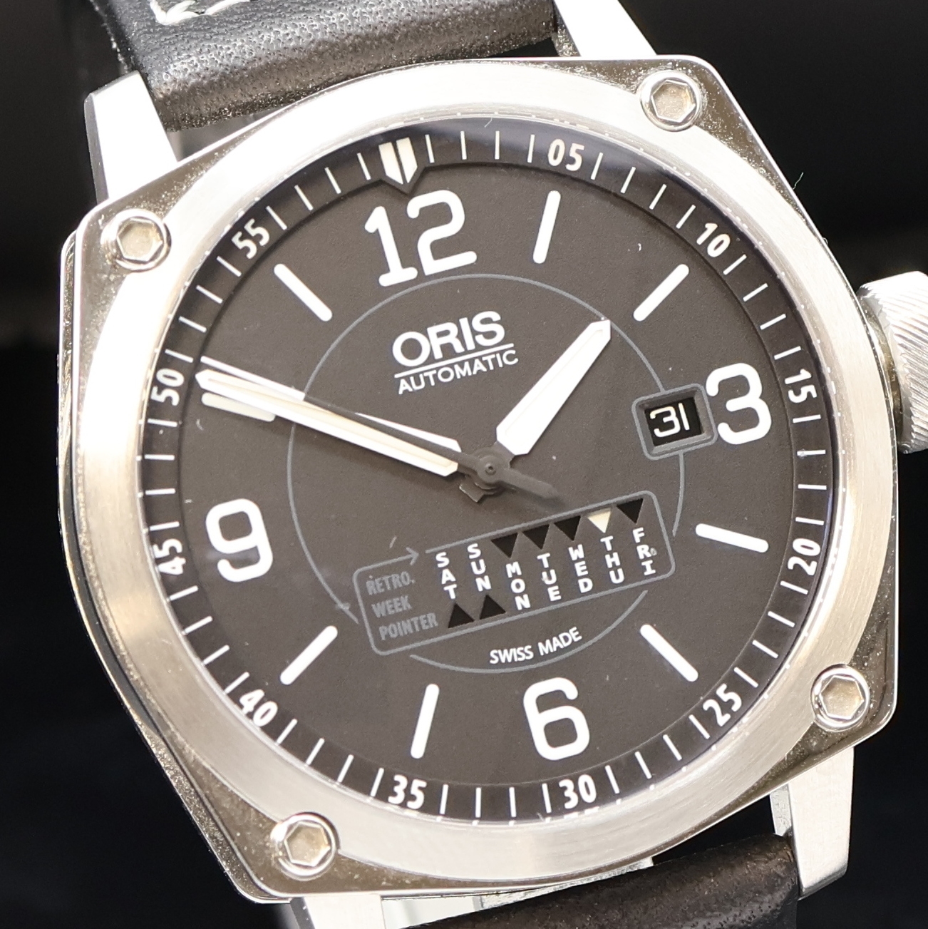 Detail a: ORIS BC4 Herrenarmbanduhr Referenz 7617, Schweiz verk. lt. beil. Garantiekarte 04/2011, Automatik, beids. vergl. Edelstahlgeh. inkl. orig. Lederband ...