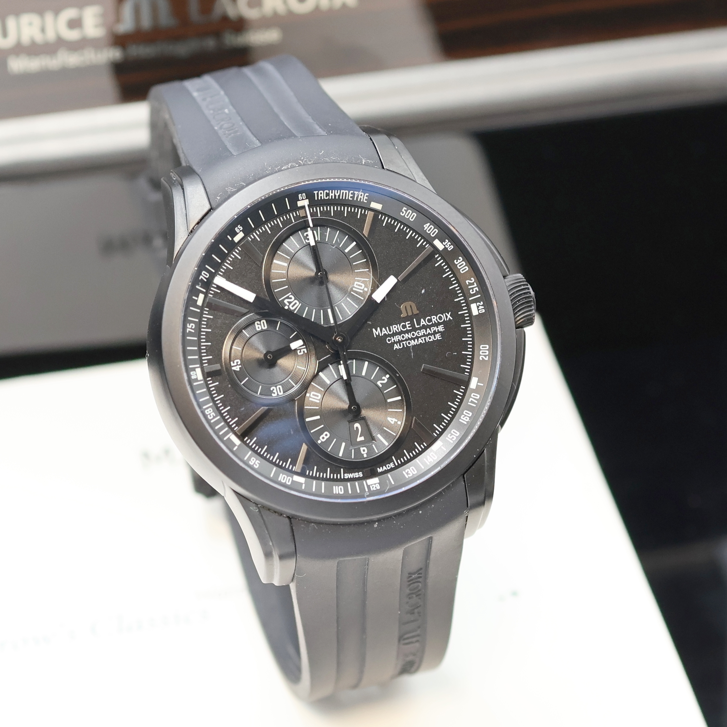 Detail b: MAURICE LACROIX Pontos Armbandchronograph Referenz PT6178/88, Schweiz um 2007, Automatik, geschw. Edelstahlgeh. beids. vergl., orig. Kautschukband m. ...
