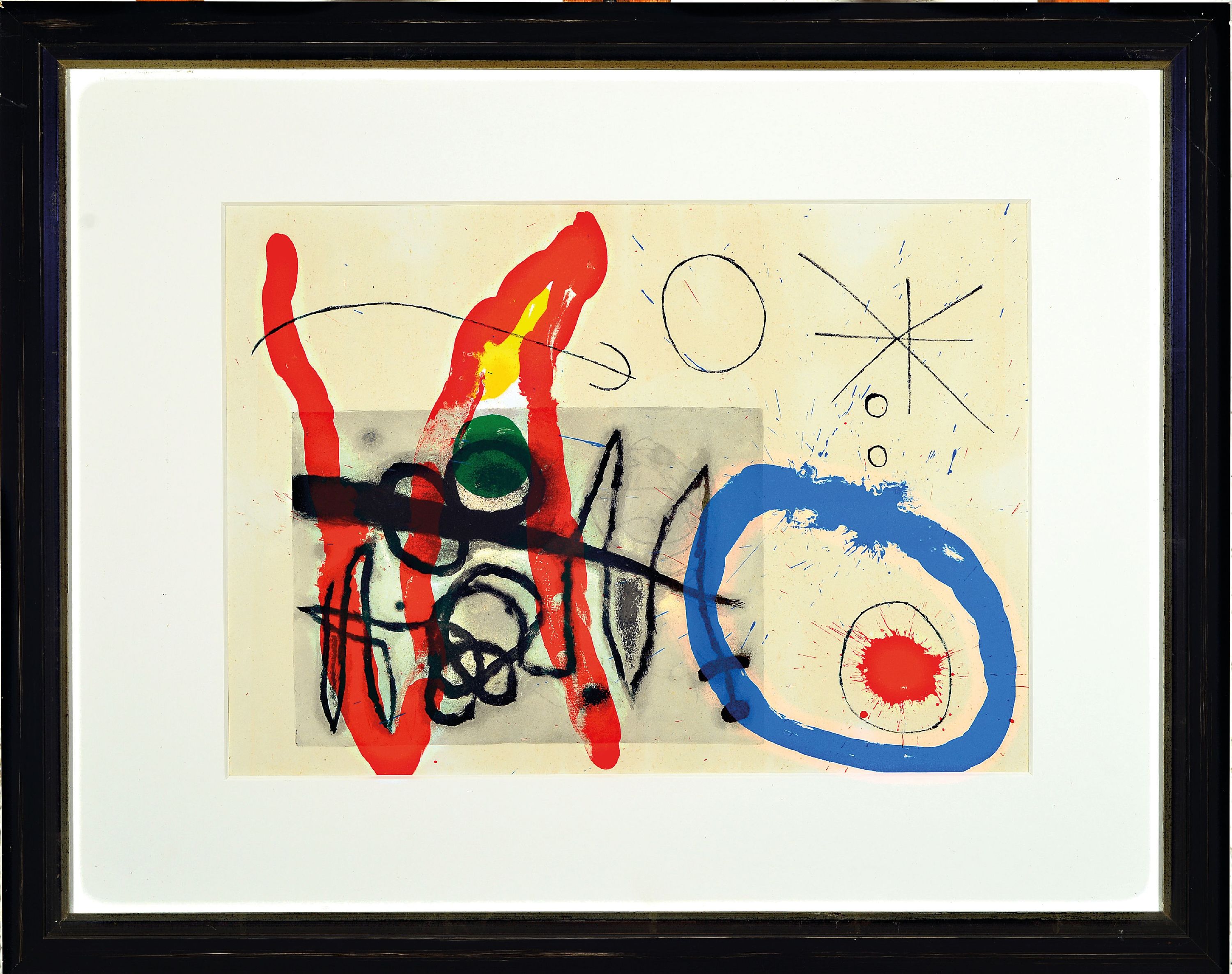 Detail k: Joan Miro, 1893-1983, Farblithographie aus Derriere Le Miroir No. 151-152, Maeght, Paris 1965, les peintures sur carton de Miro", unterGlas ...