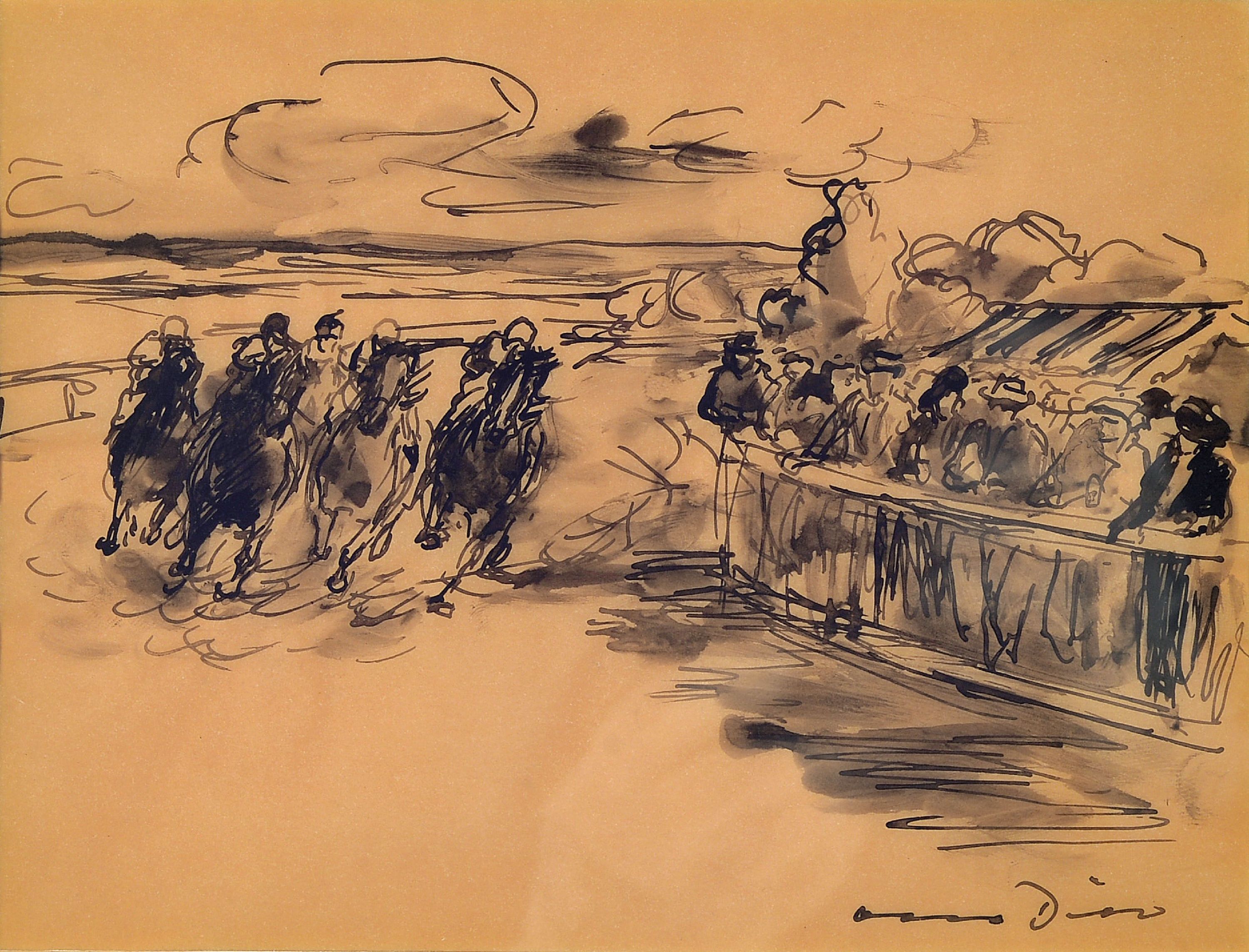 Image 27024081 - Otto Dill, 1884 Neustadt-1957 Bad Dürkheim, Tuschezeichnung, Pferderennen, in der ...