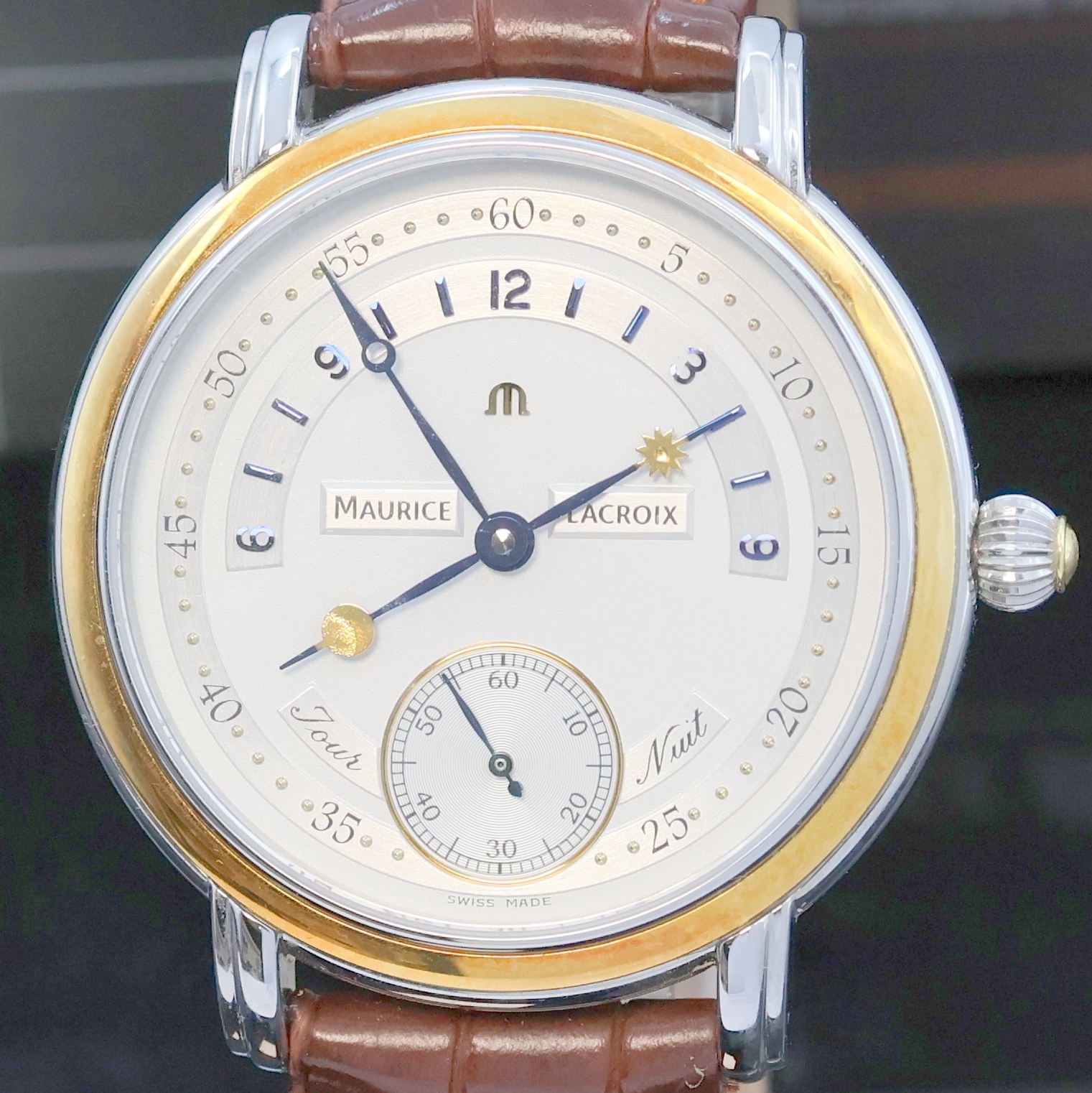 Detail a: MAURICE LACROIX Herrenarmbanduhr Jour et Nuit Referenz MP7058, Schweiz verk. lt. beil. Garantie 02/2007, Handaufzug, beids. vergl. Edelstahlgeh., ...