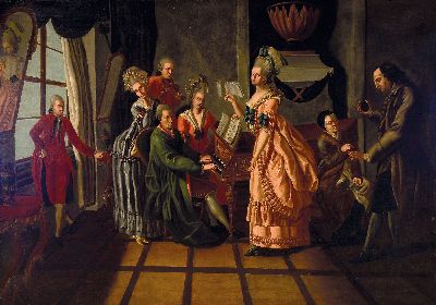 Image Unbekannter Künstler der 2. Hälfte des 18.Jh. , Hauskonzert, Familienoberhaupt am ...