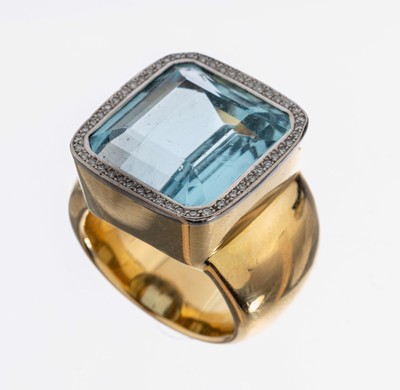 Image Massiver 18 kt Gold Aquamarin-Brillant-Ring, GG/WG 750/000 gepr., Aquamarin im ...