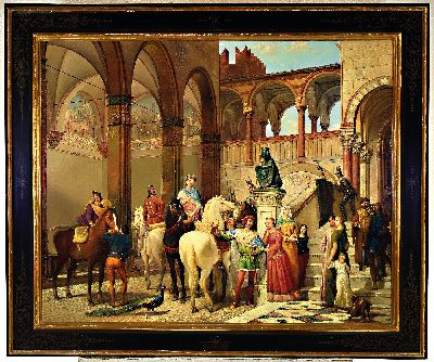 27024055k - Carlo Ferrari gen. Il Ferrarin, 1813 Verona -1871, Historiengemälde mit Szene der ...