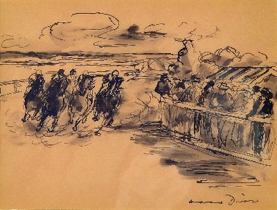 Image Otto Dill, 1884 Neustadt-1957 Bad Dürkheim, Tuschezeichnung, Pferderennen, in der ...