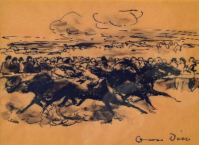 Image Otto Dill, 1884 Neustadt-1957 Bad Dürkheim, Tuschezeichnung, Pferderennen, Zielgerade ...