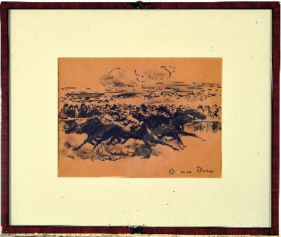 27024082k - Otto Dill, 1884 Neustadt-1957 Bad Dürkheim, Tuschezeichnung, Pferderennen, Zielgerade ...