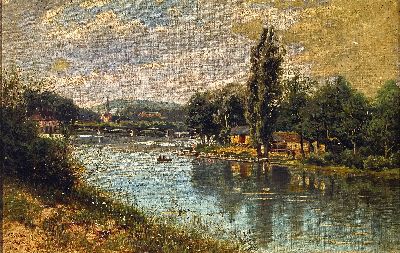 Image August Vischer, 1821 Waldangelloch-1898 Karlsruhe, wohl Rheinlandschaft, Blick entlang ...