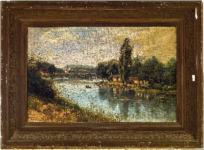27024088k - August Vischer, 1821 Waldangelloch-1898 Karlsruhe, wohl Rheinlandschaft, Blick entlang ...
