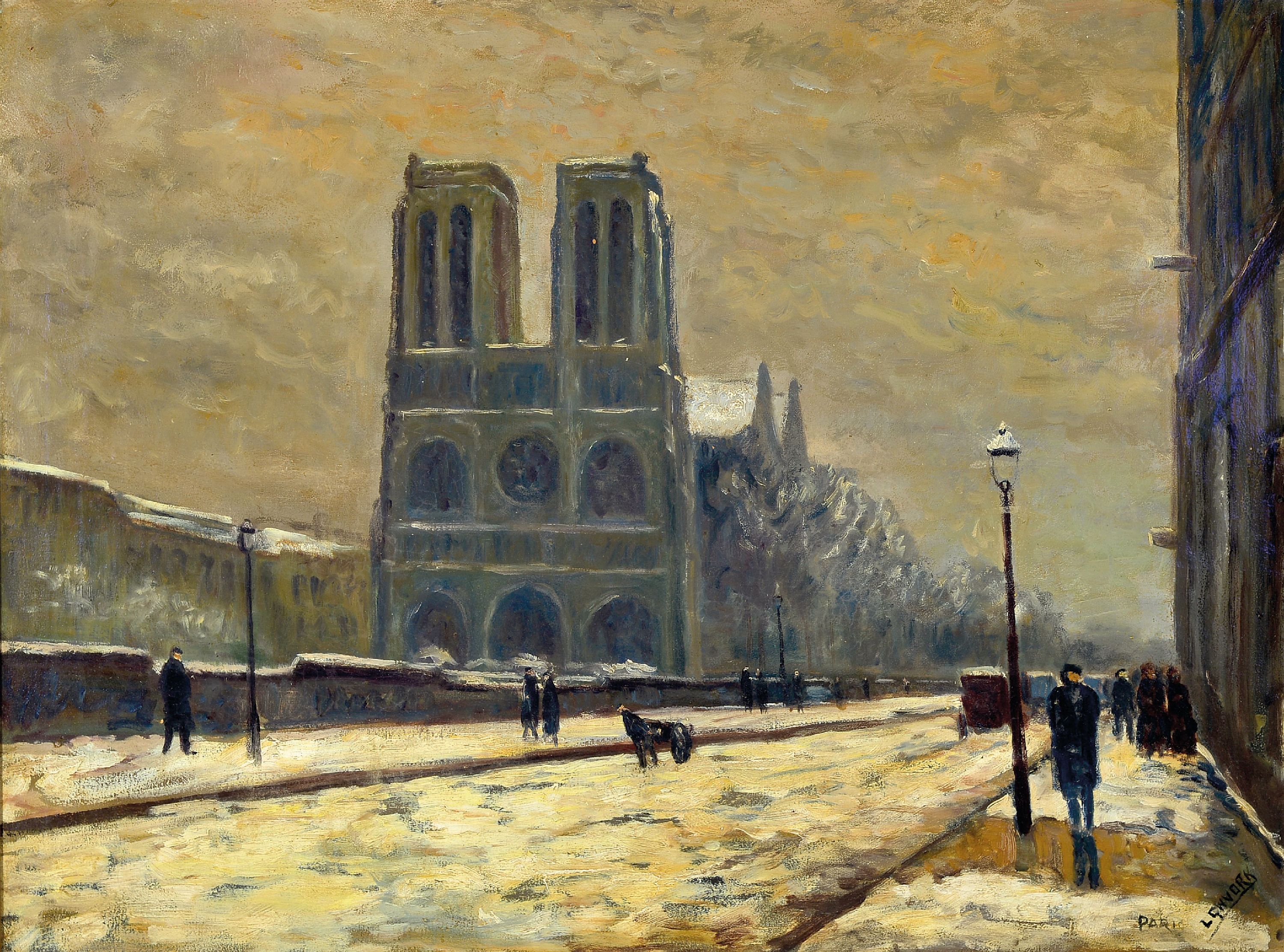 Image 27024147 - L. Gwvork, Künstler des 19./20.Jh., winterliche Ansicht aus Paris, Blick auf Notre ...