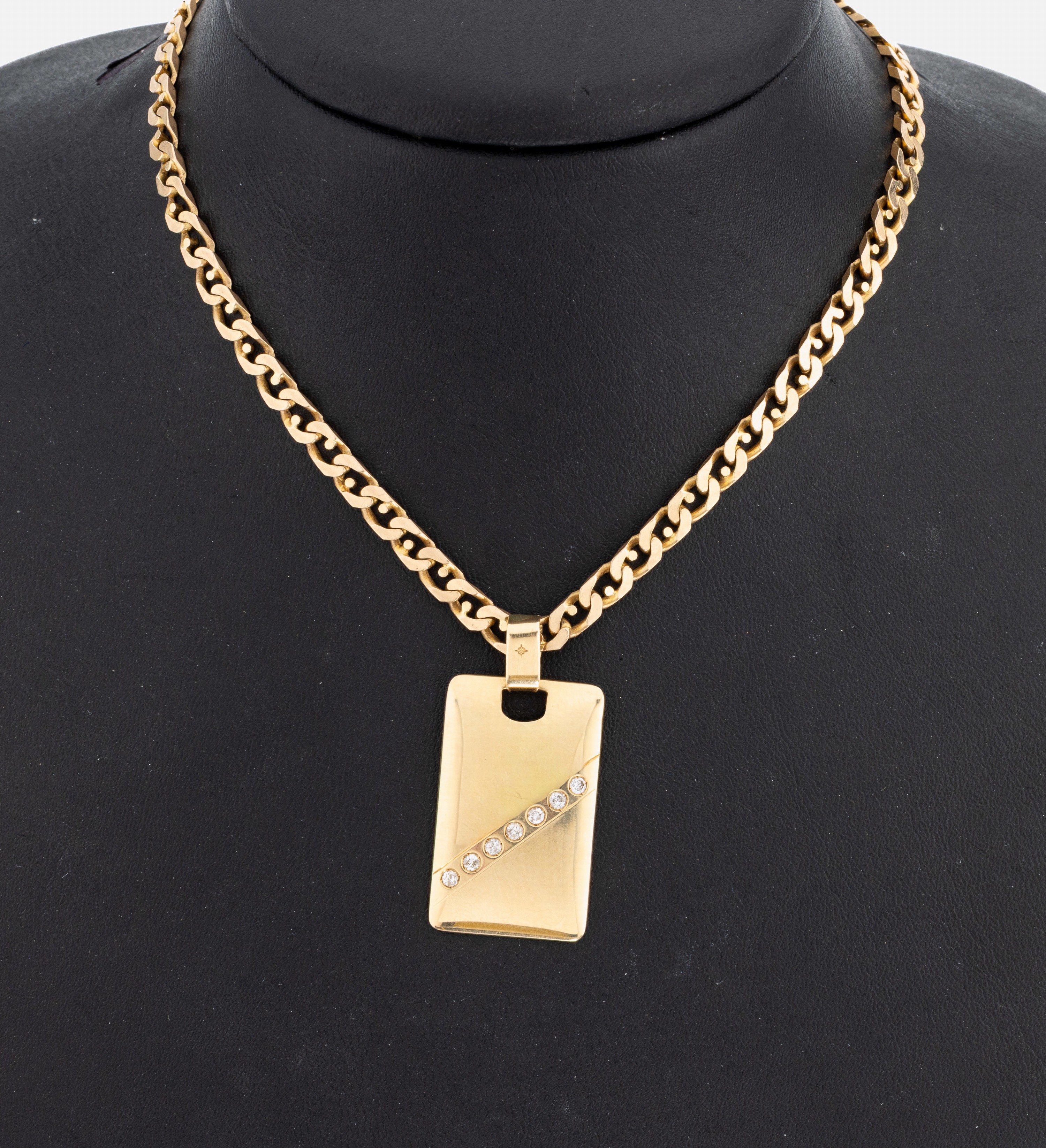 Image 27024232 - 14 kt Gold Brillant-Anhänger, GG 585/000, schlicht rechteckig, 7 Brillanten zus. ca. ...