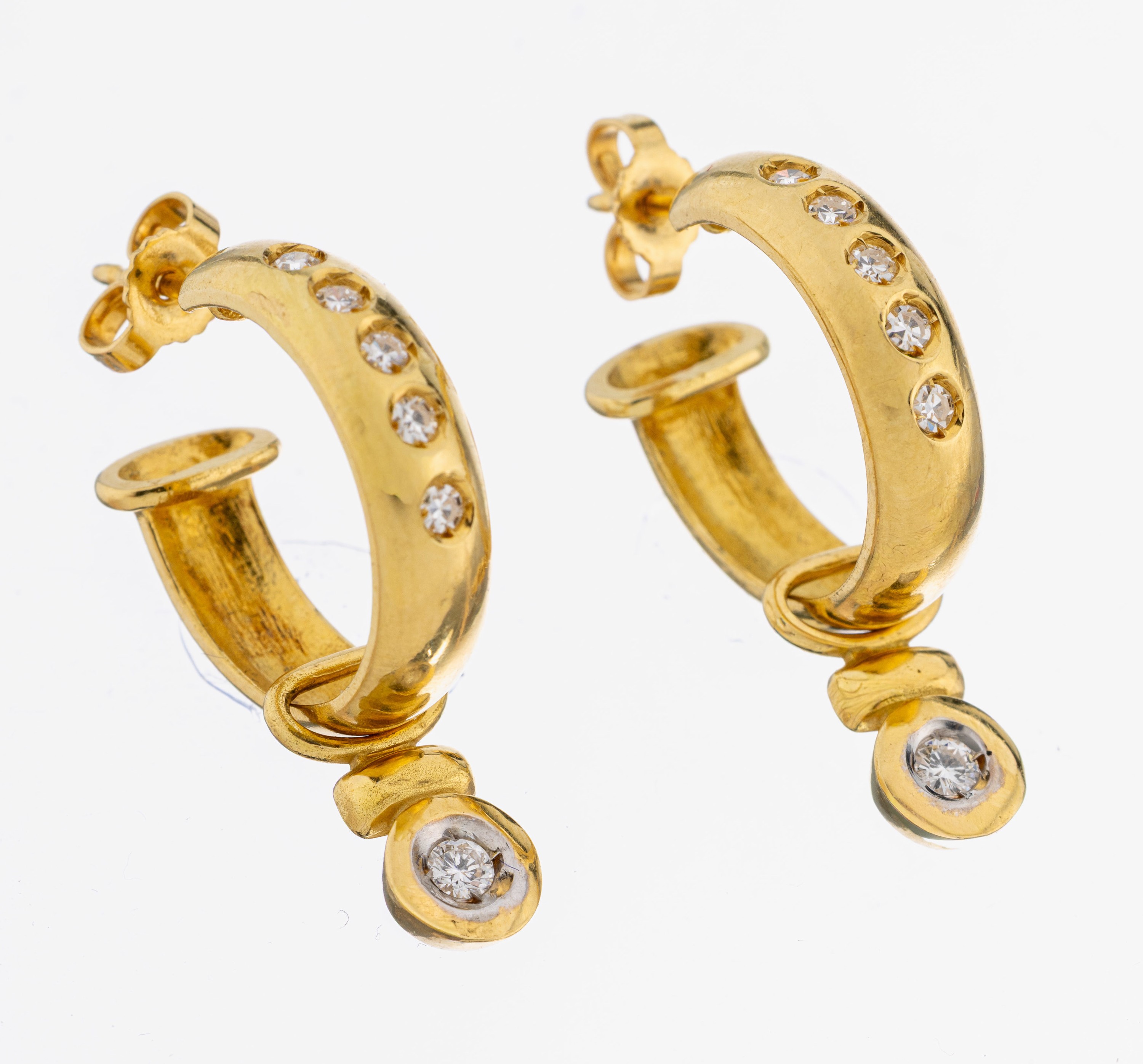 Image 27024236 - Paar 18 kt Gold Diamant-Ohrcreolen, GG 750/000, 10 8/8-Diamanten zus. ca. 0.10 ct ...