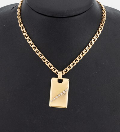 Image 14 kt Gold Brillant-Anhänger, GG 585/000, schlicht rechteckig, 7 Brillanten zus. ca. ...