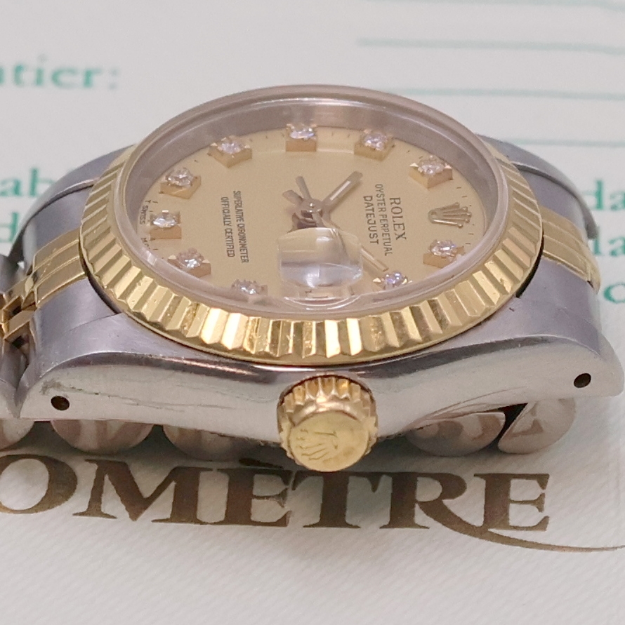Detail c: ROLEX Oyster Perpetual Datejust Damenarmbanduhr Referenz 69173, Schweiz verk. lt. beil. Garantie 06/1986, Automatik, Chronometer der Superlative in ...