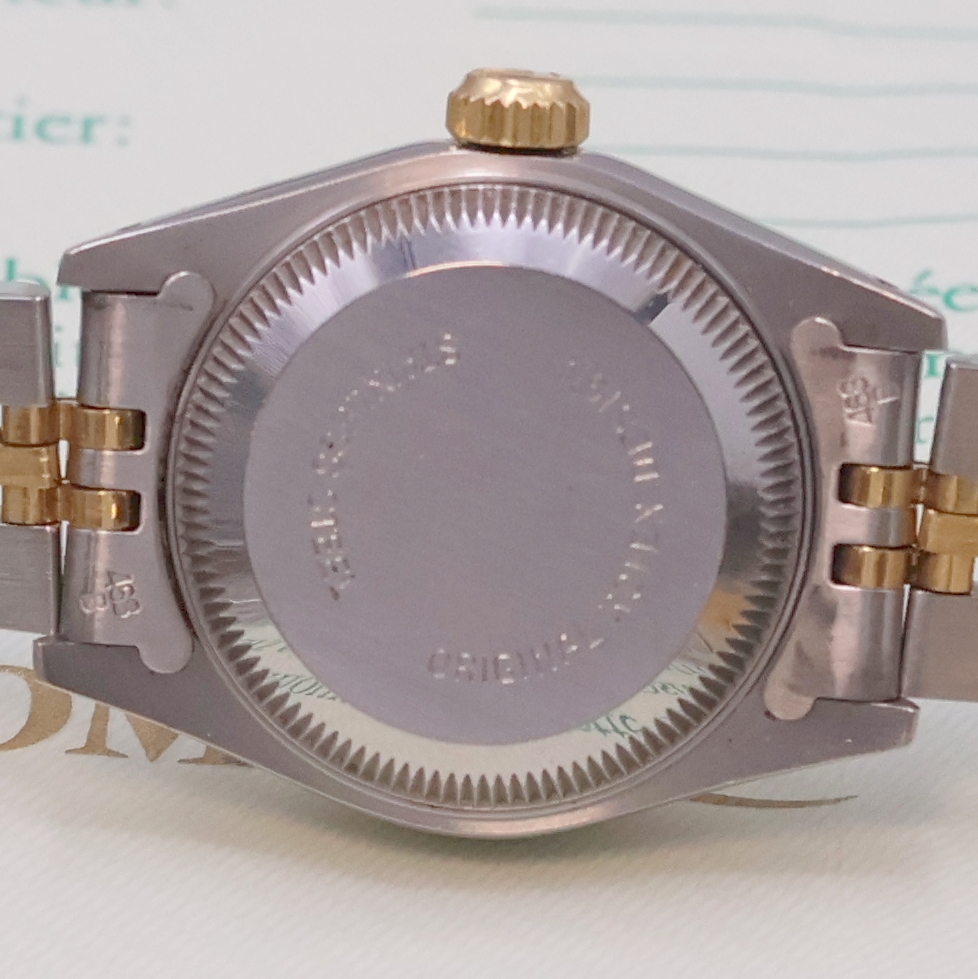 Detail d: ROLEX Oyster Perpetual Datejust Damenarmbanduhr Referenz 69173, Schweiz verk. lt. beil. Garantie 06/1986, Automatik, Chronometer der Superlative in ...