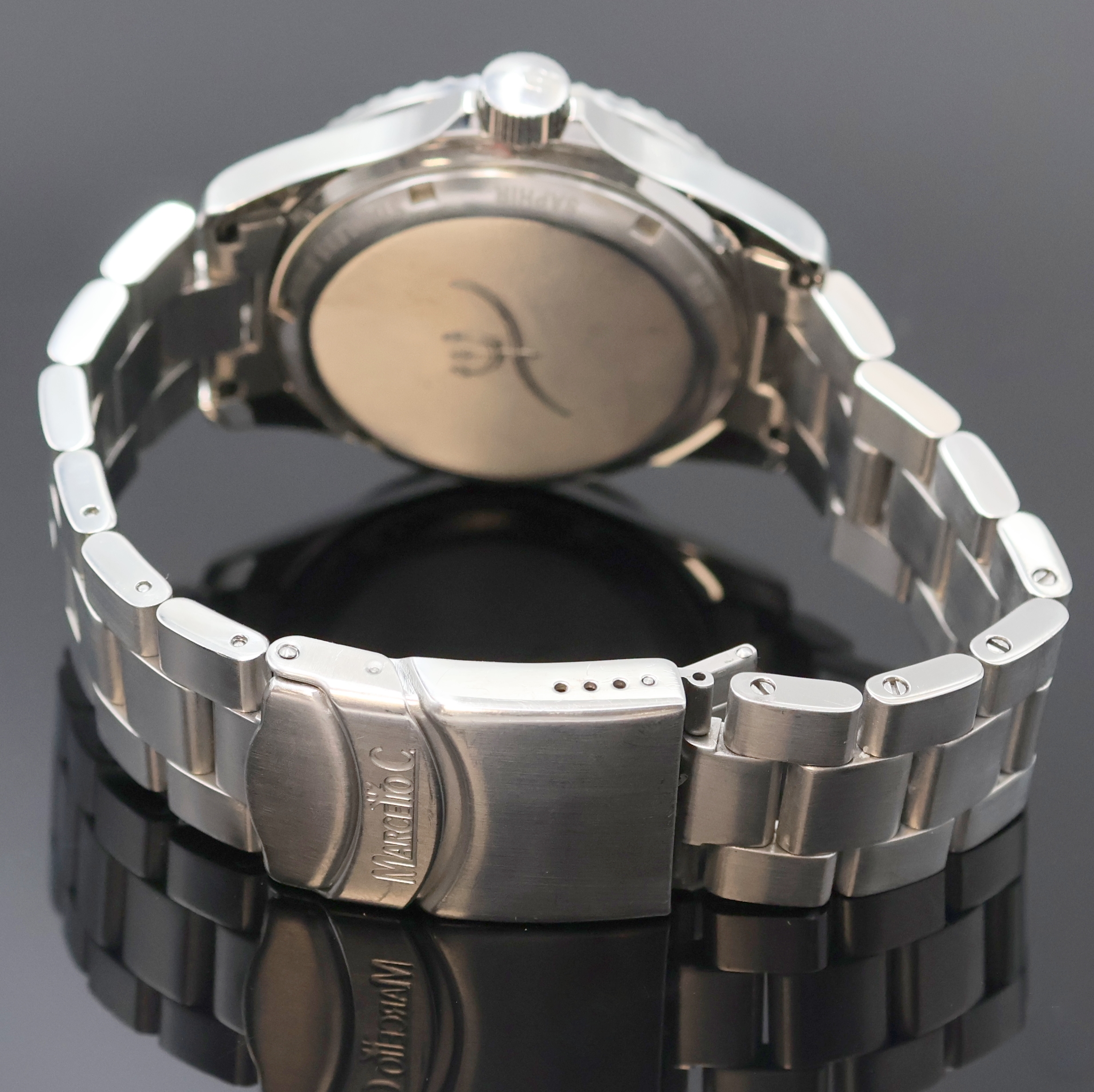 Detail b: MARCELLO Tridente Taucherarmbanduhr in Stahl Referenz 2005, Schweiz um 2010, Automatik, 2-tlg. Geh., Boden u. Krone verschr., eins. drehb, Lünette ...