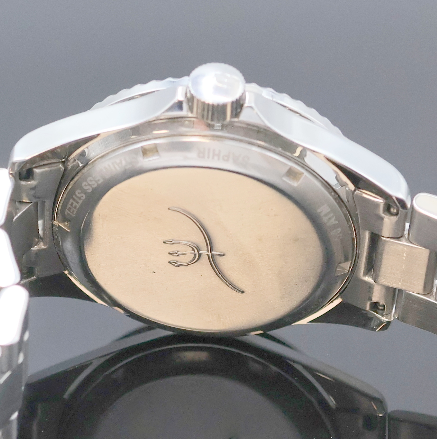 Detail d: MARCELLO Tridente Taucherarmbanduhr in Stahl Referenz 2005, Schweiz um 2010, Automatik, 2-tlg. Geh., Boden u. Krone verschr., eins. drehb, Lünette ...