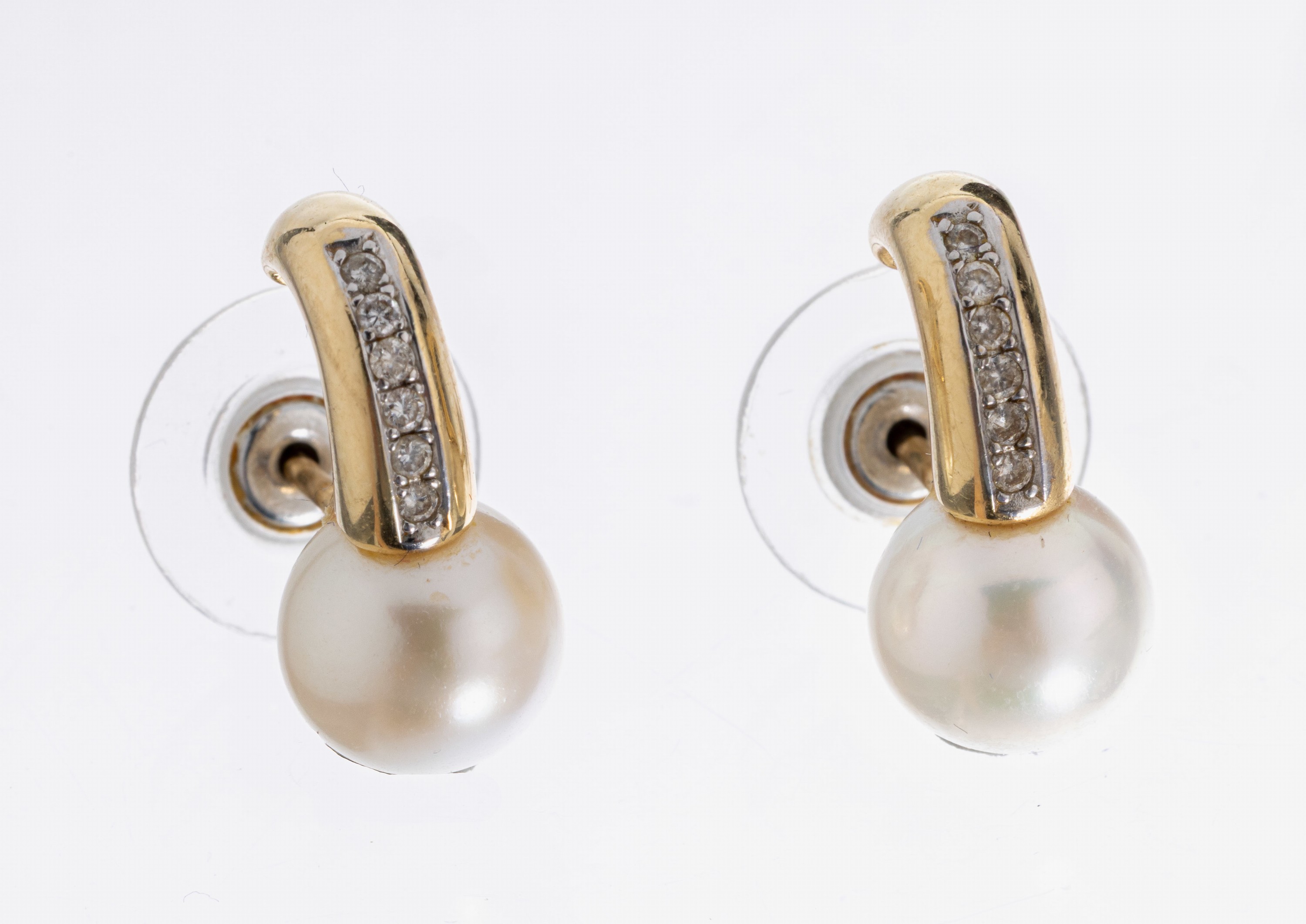 Image 27024492 - Paar 14 kt Gold Perl-Brillant-Ohrstecker, GG 585/000, 2 Akoyazuchtperlen, D. ca. 8.7 ...