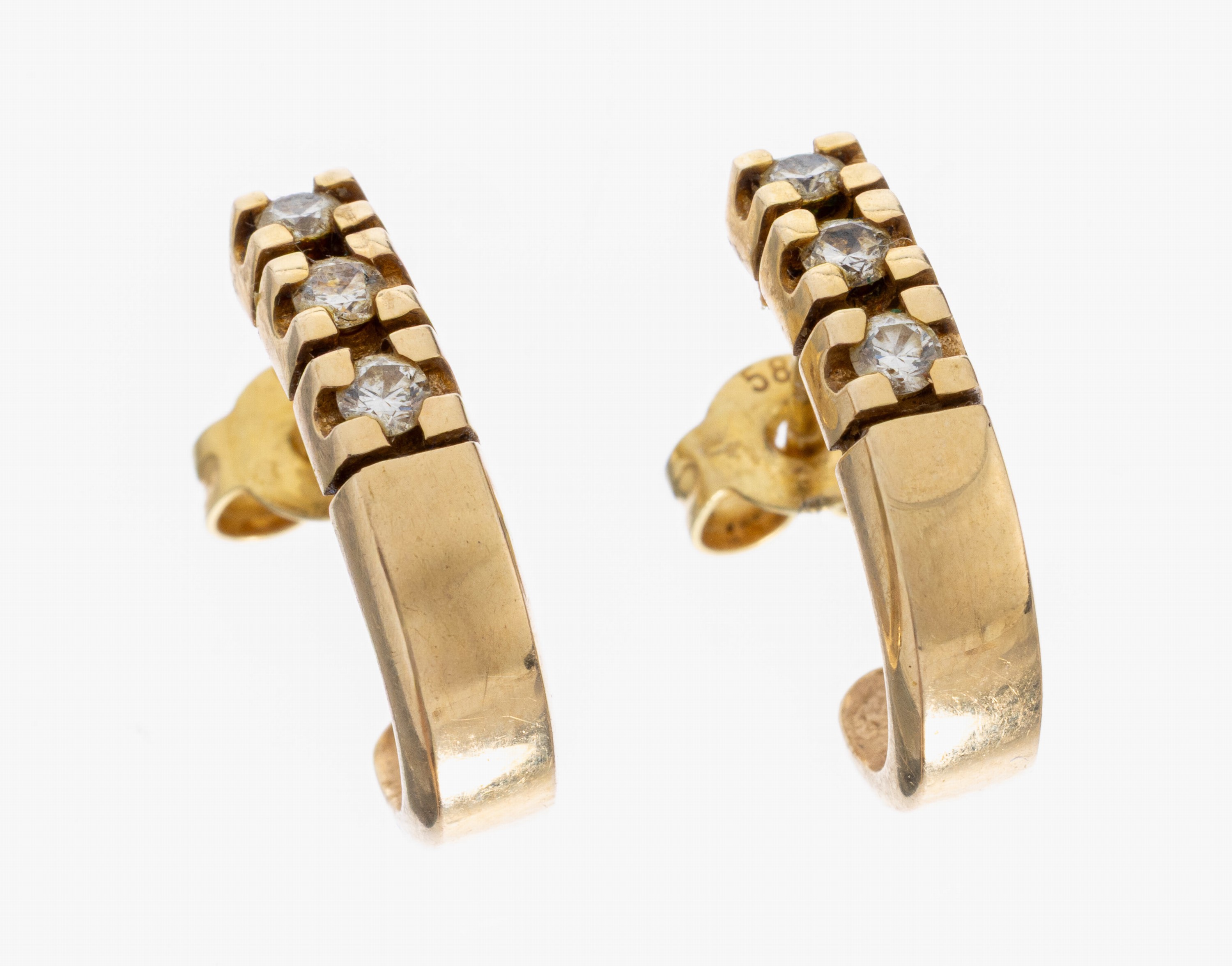 Image 27024503 - Paar 14 kt Gold Brillant-Ohrstecker, GG 585/000, 6 Brillanten zus. ca. 0.18 ct ...