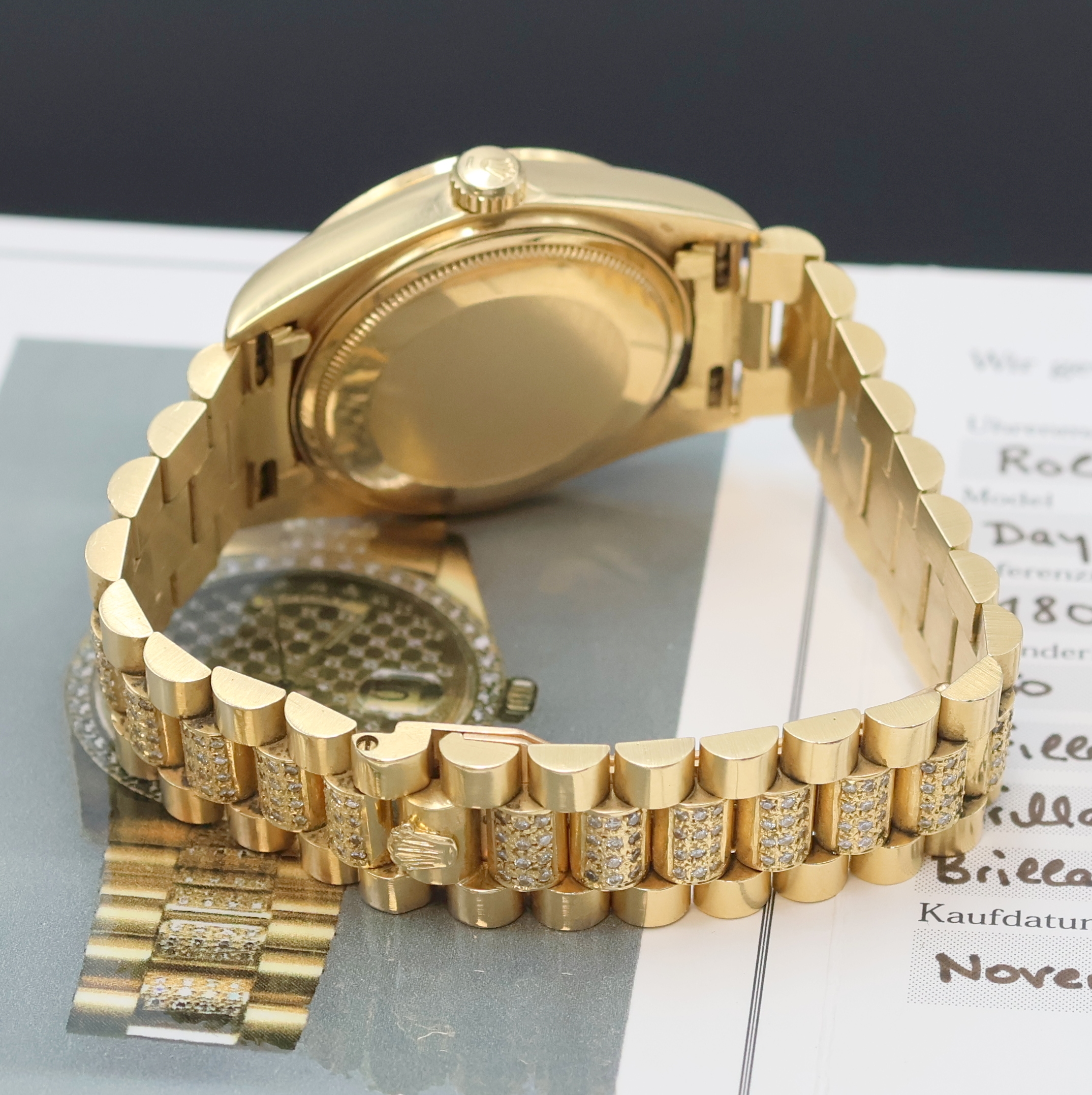 Detail b: ROLEX Oyster Perpetual Day-Date Herrenarmbanduhr in GG 750/000 Referenz 18038, Schweiz um 2000, Chronometer der Superlative, Präsidentband und ...