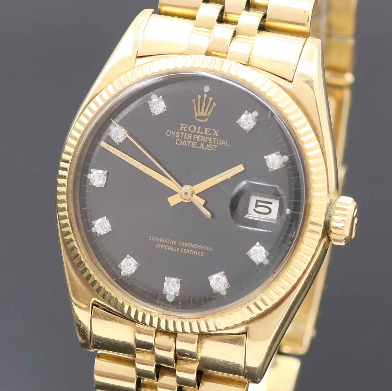Detail a: ROLEX Oyster Perpetual Datejust Herrenarmbanduhr in GG 750/000 Referenz 6605, Schweiz um 1958, Automatik, Chronometer der Superlative inkl. orig. ...